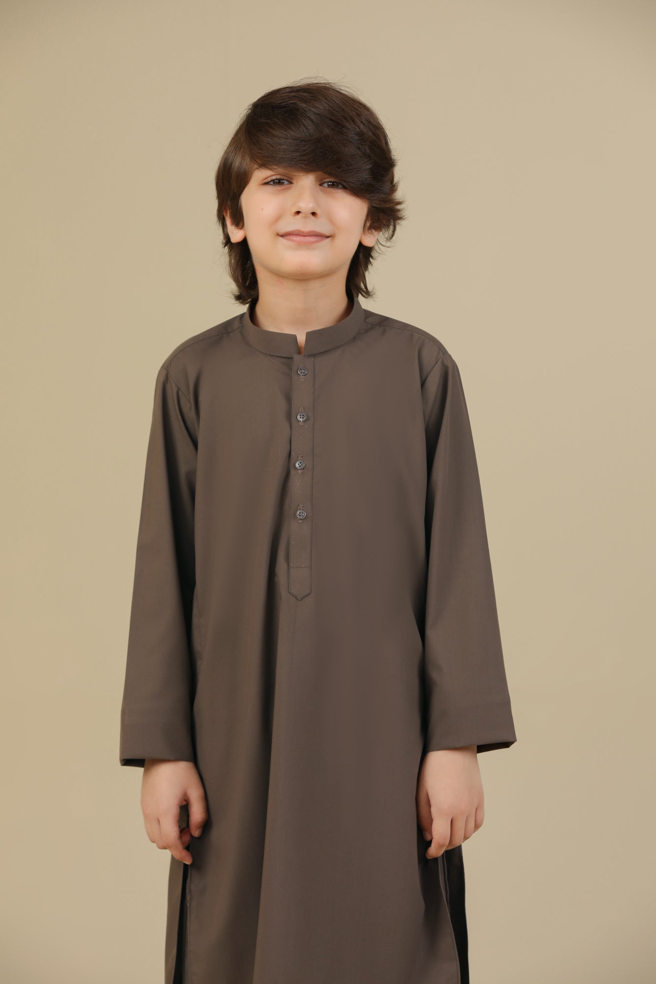 Light Brown Blended Kurta Trouser - Kids