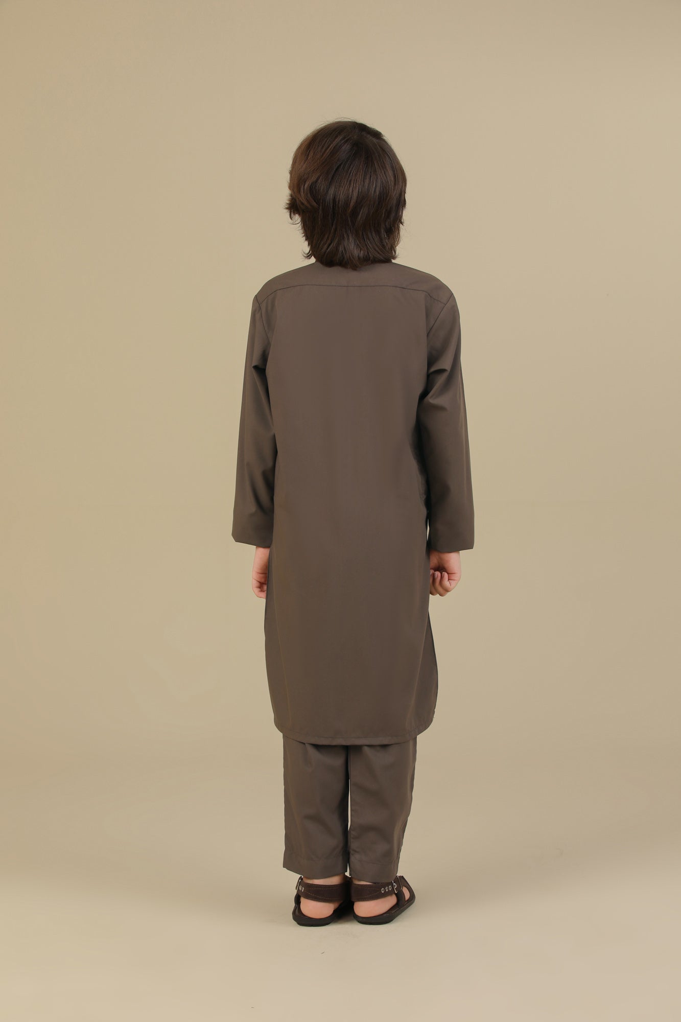 Light Brown Blended Kurta Trouser - Kids