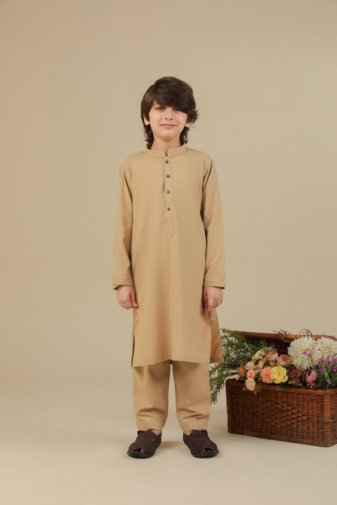 Camel Blended Kurta Trouser - Kids