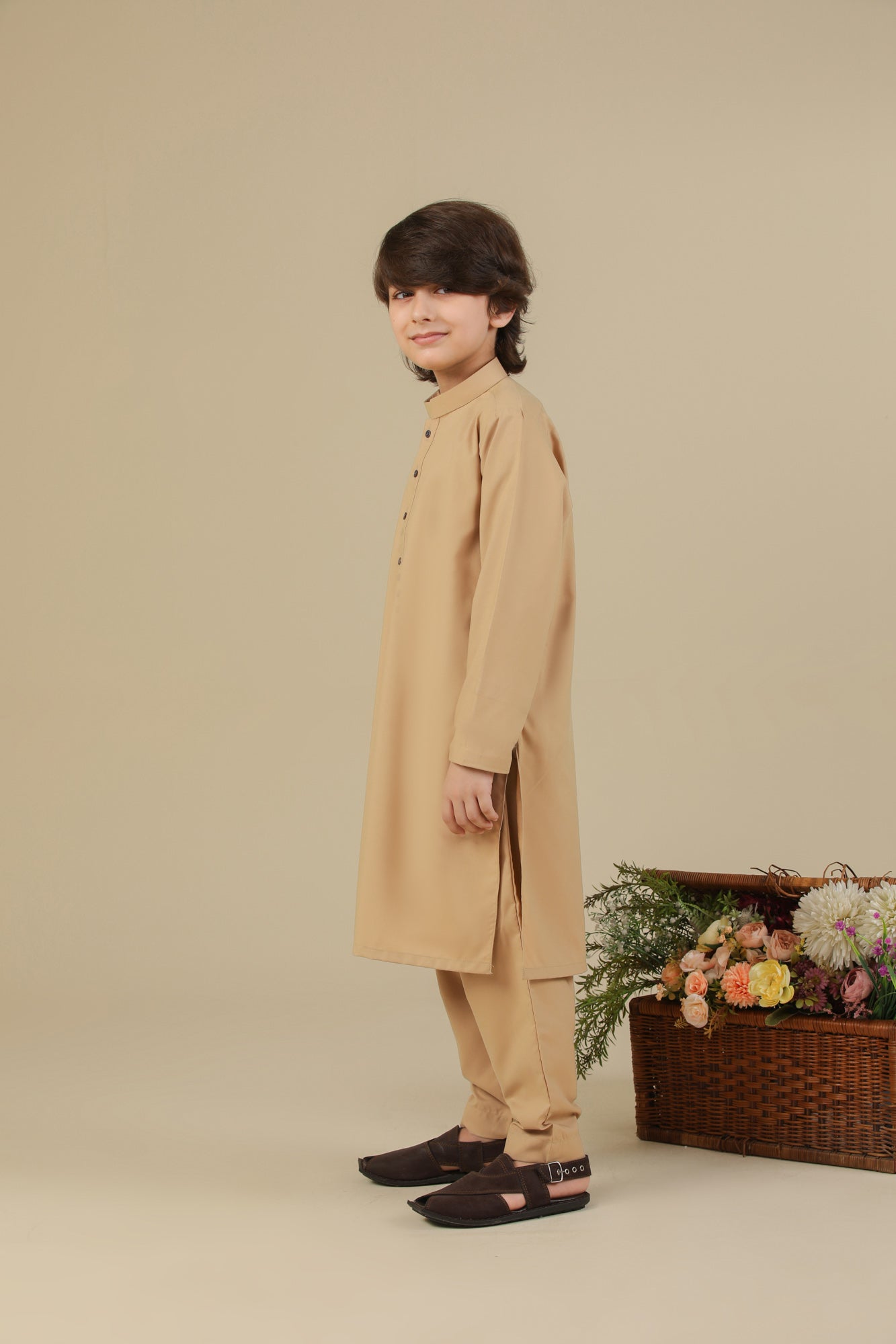 Camel Blended Kurta Trouser - Kids
