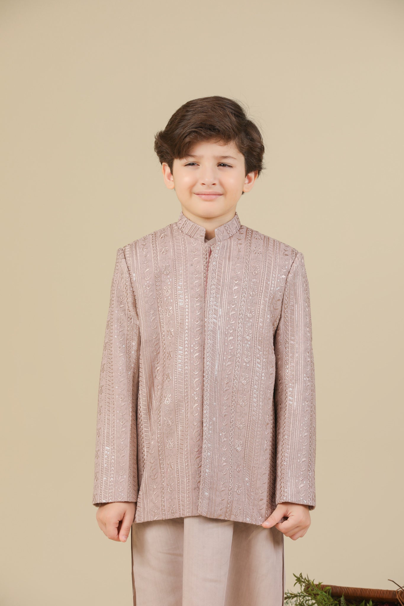 Pink Falling Embroidered Prince Coat - Kids