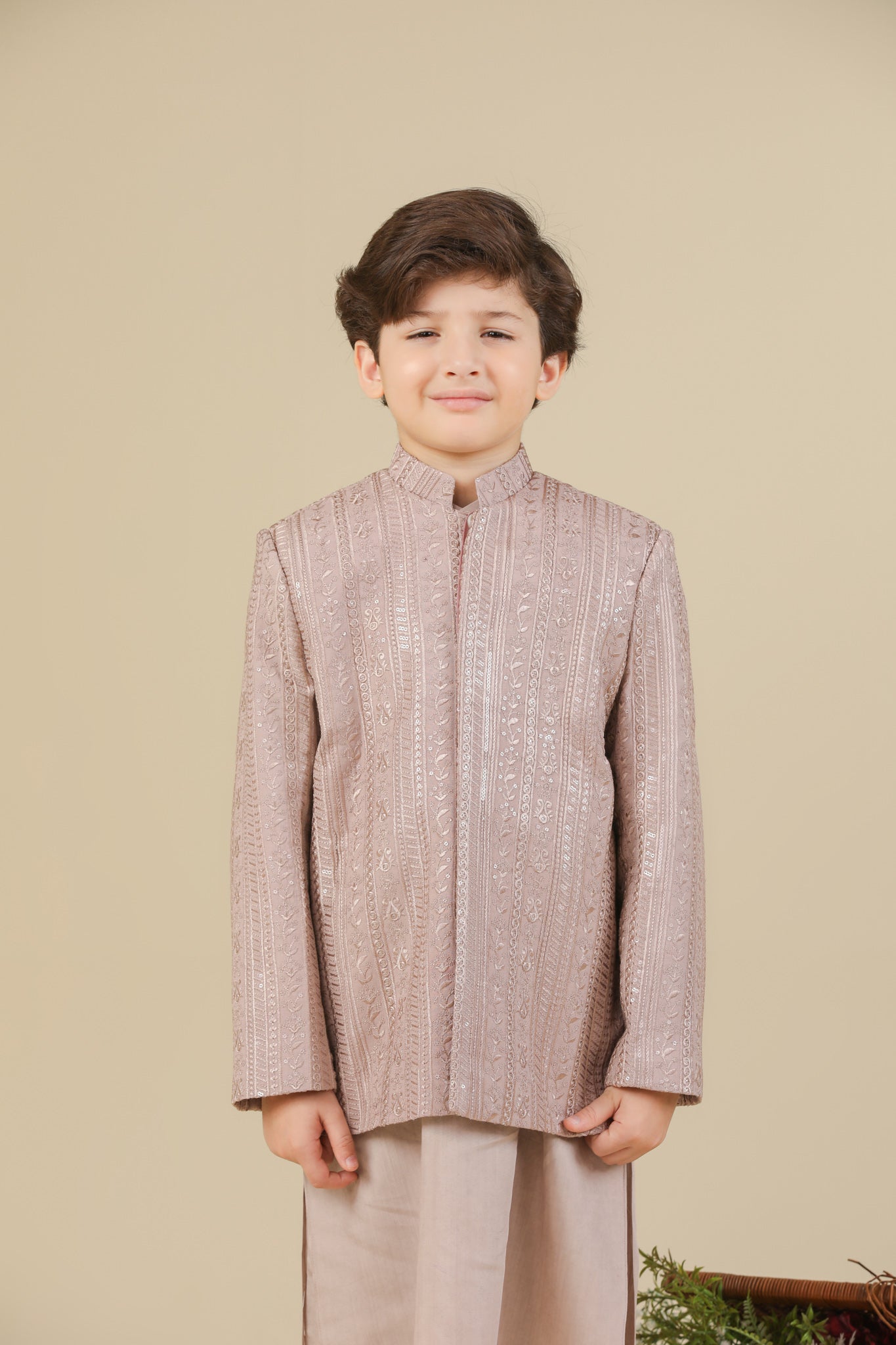 Pink Falling Embroidered Prince Coat - Kids