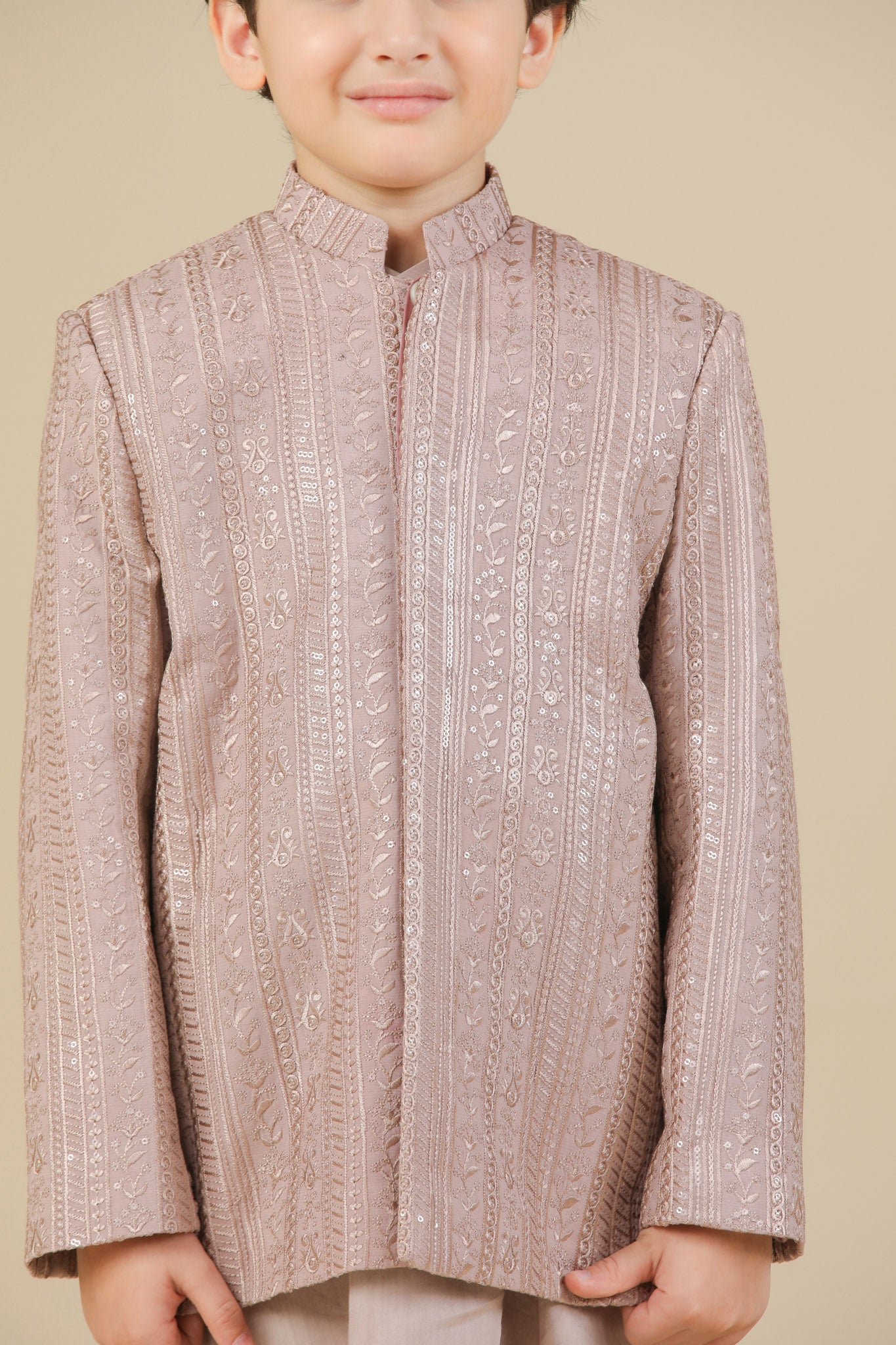 Pink Falling Embroidered Prince Coat - Kids