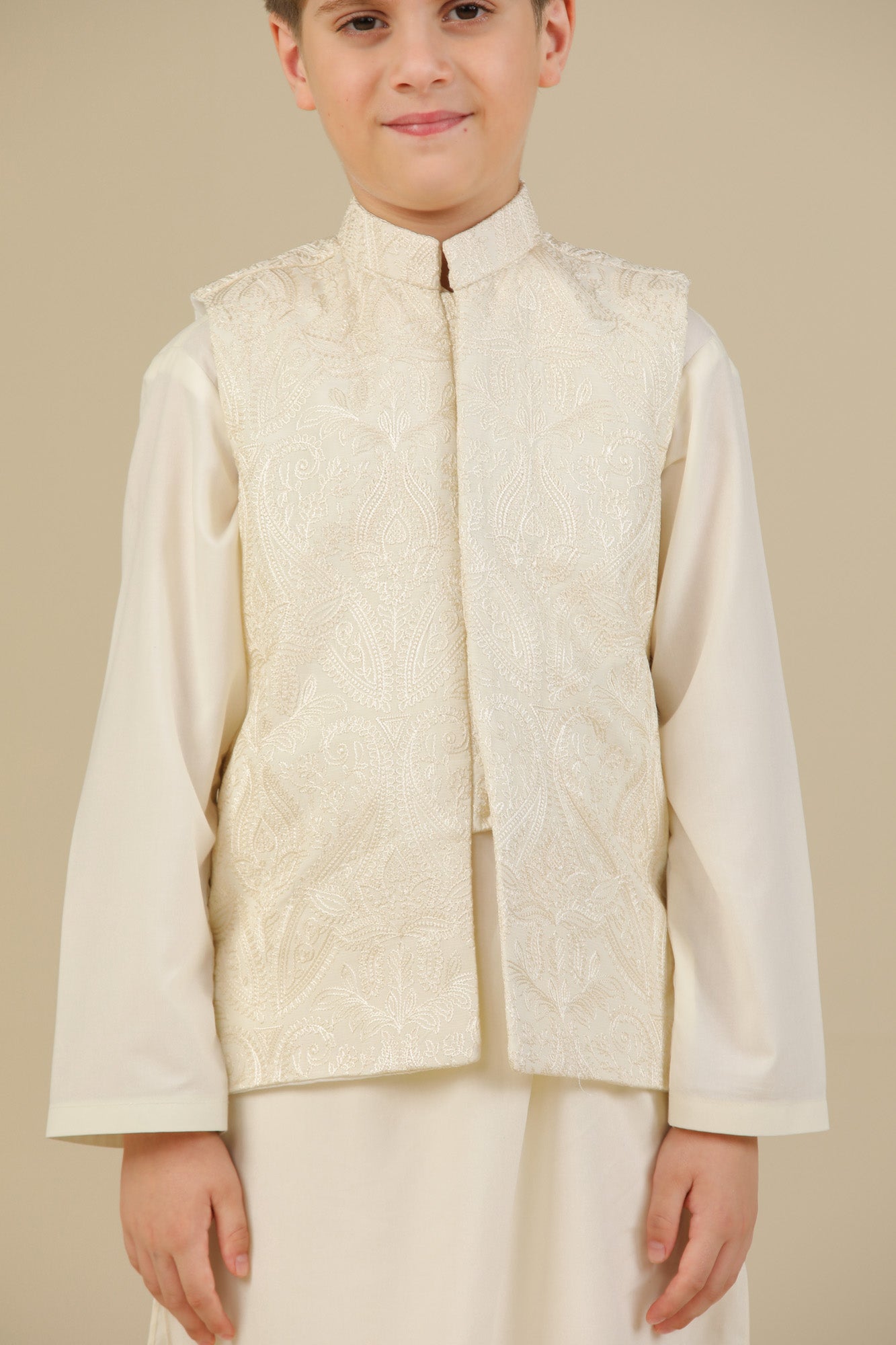 Bosky White Cross Stitched Embroidered Waistcoat - Kids