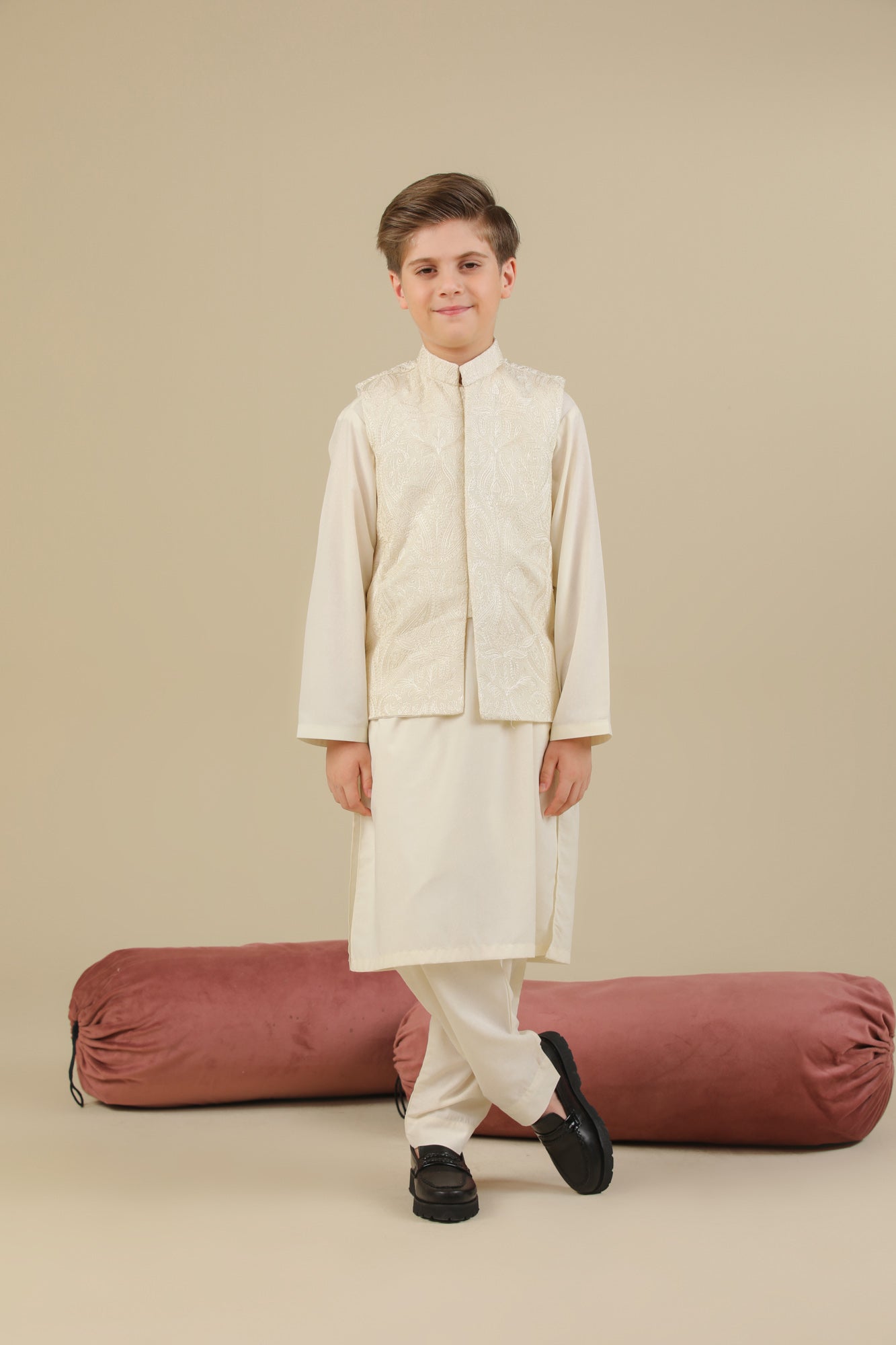 Bosky White Cross Stitched Embroidered Waistcoat - Kids