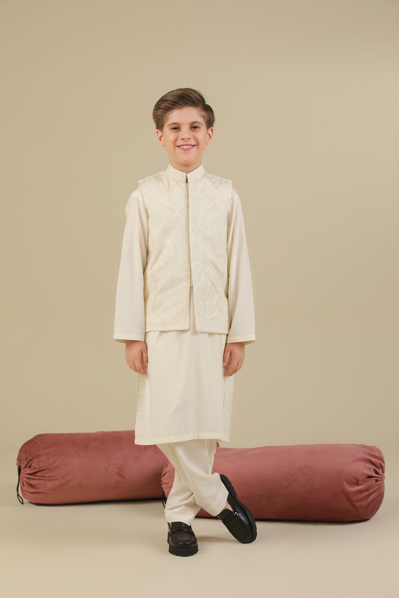 Bosky White Cross Stitched Embroidered Waistcoat - Kids