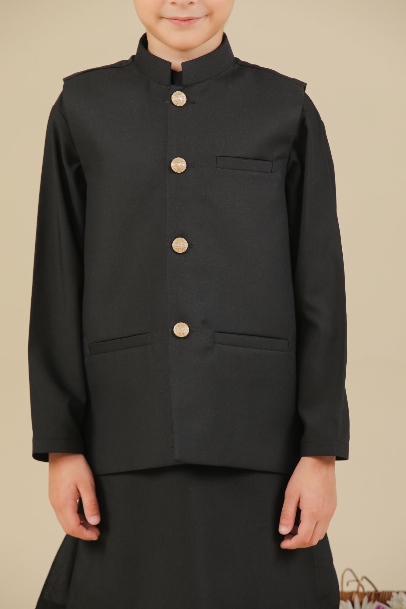 Black Kurta Trouser with Suiting Waistcoat - Straight Cut - Kids