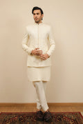 Bosky White Kurta Trouser with Falling Embroidered Prince Coat - 3PC - Men