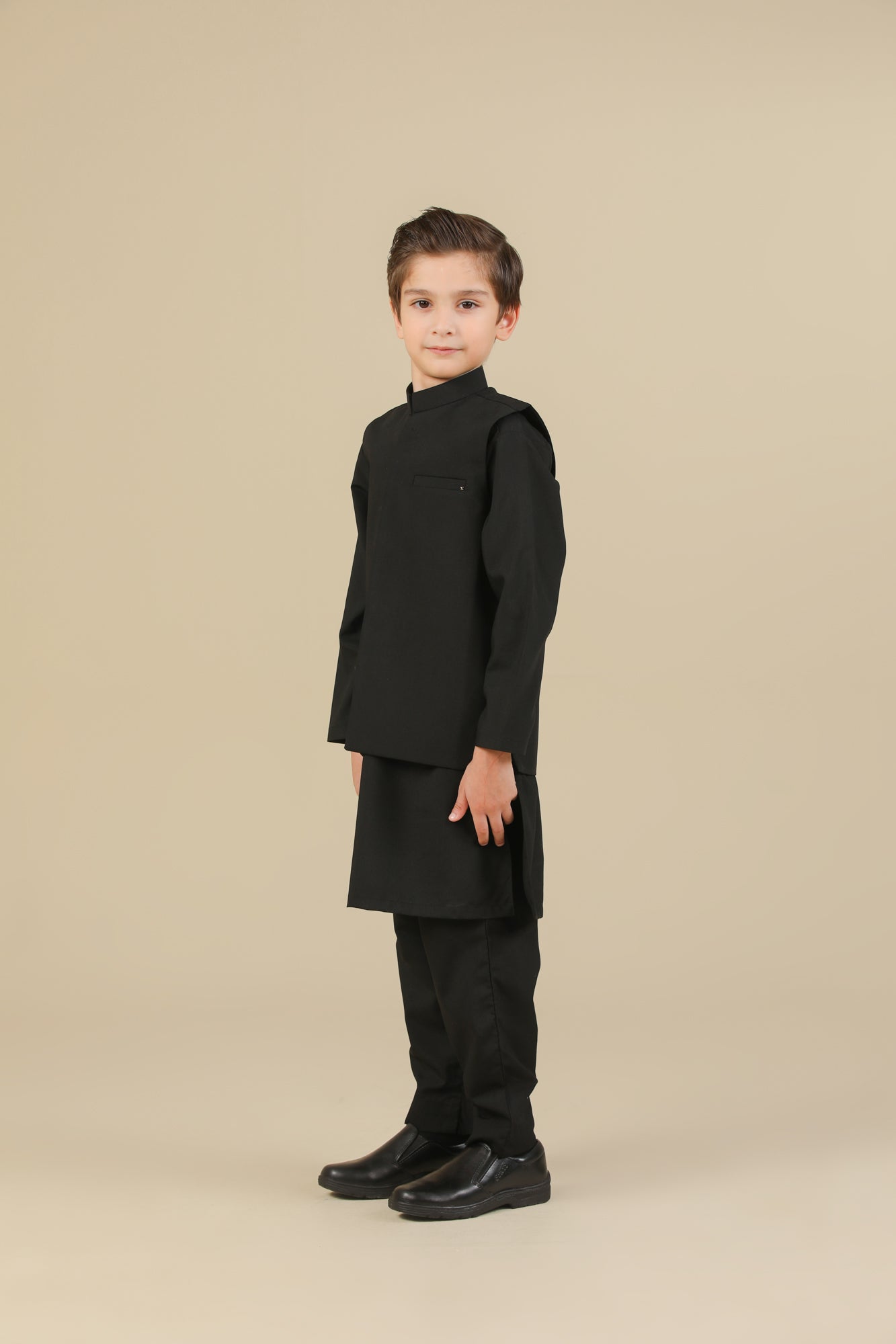 Midnight Black Kurta Trouser with Blended Waistcoat - Kids