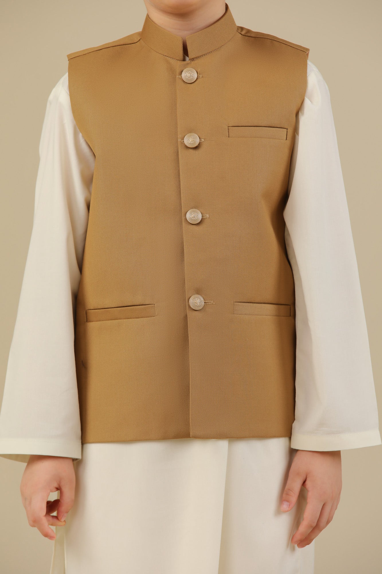 Camel Suiting Waistcoat - Straight Cut Buttoned  - Kids