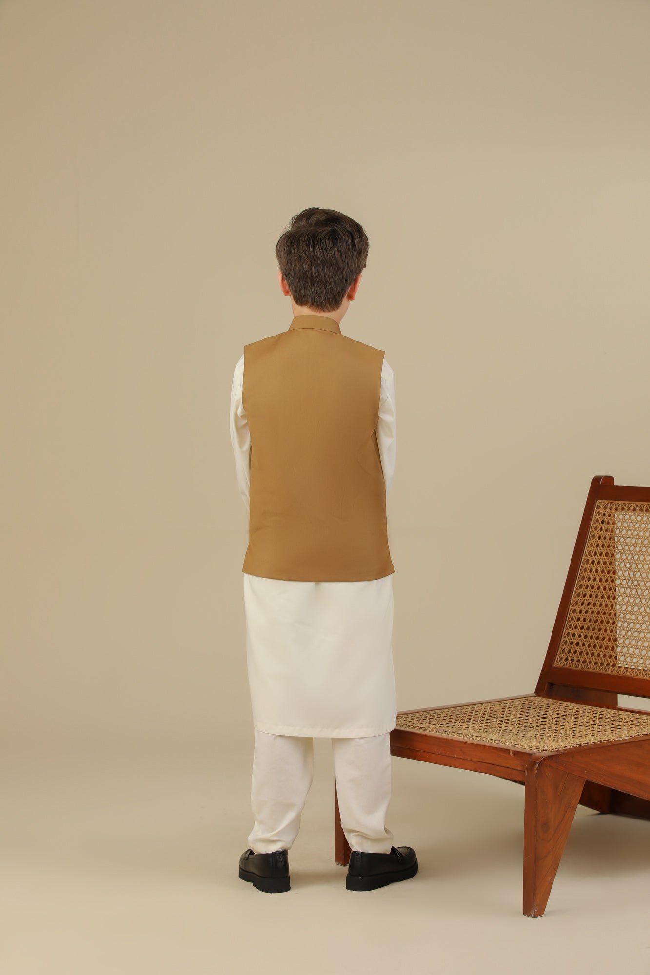 Camel Suiting Waistcoat - Straight Cut Buttoned  - Kids
