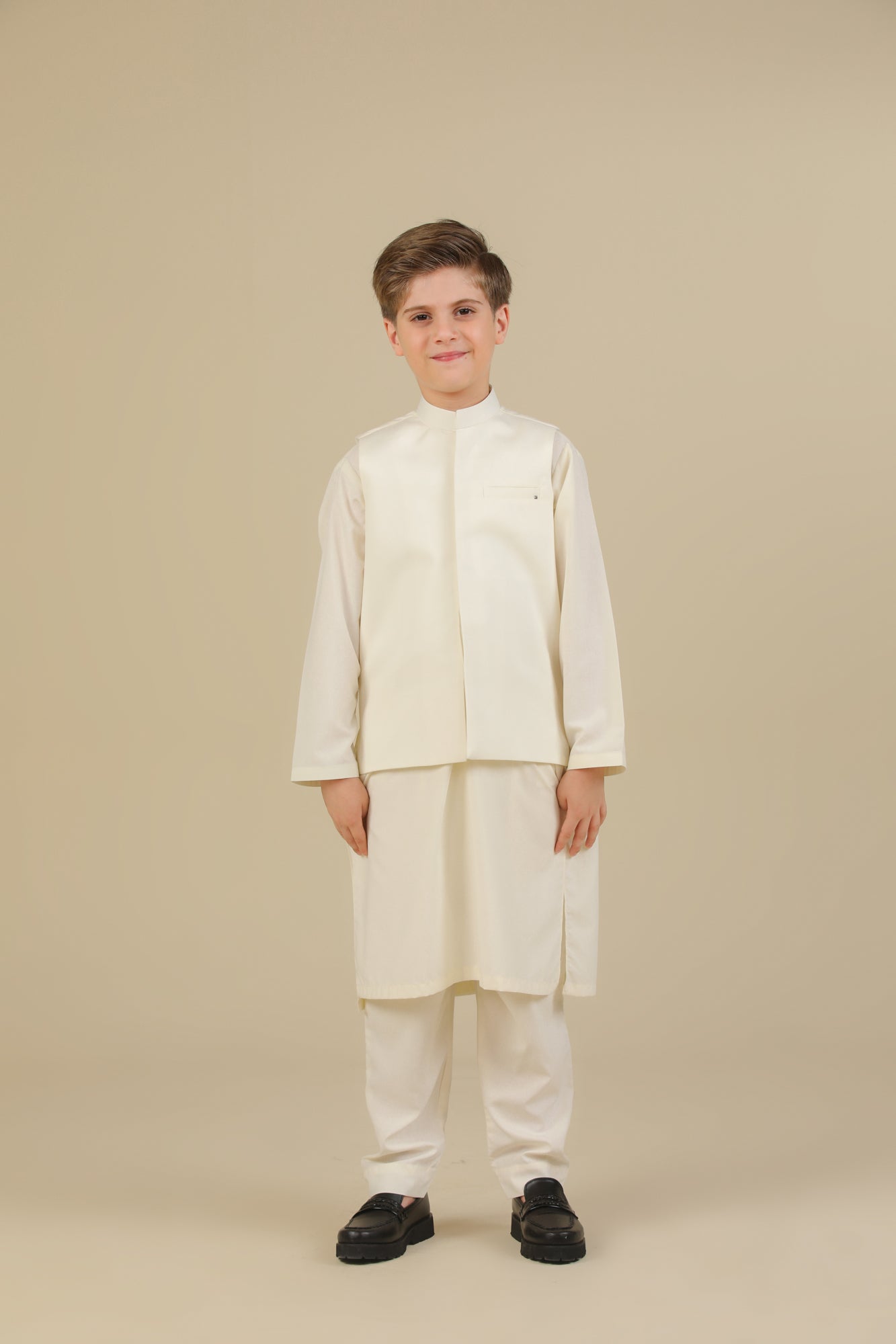 Bosky White Kurta Trouser with Blended Waistcoat - Kids