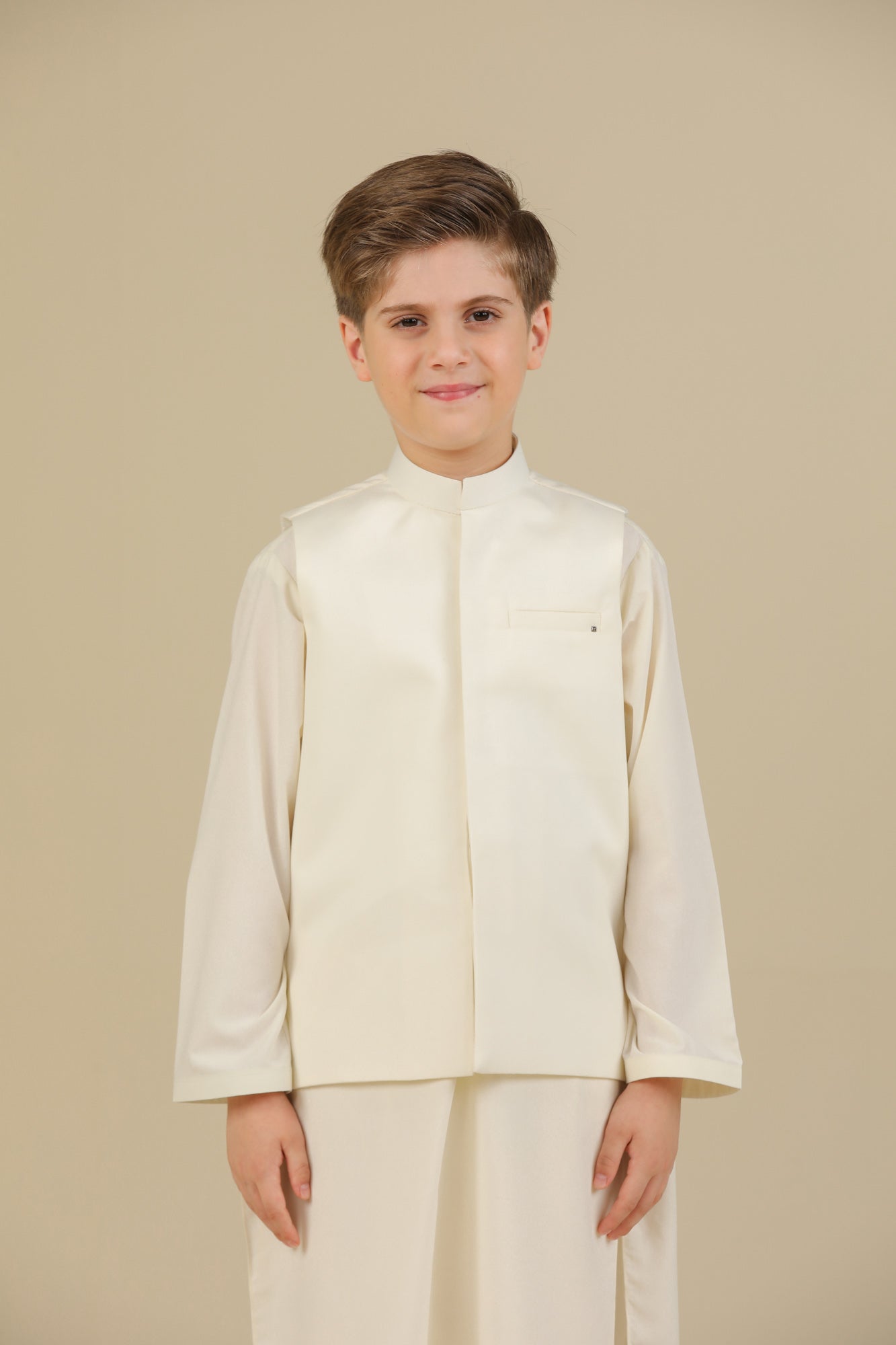 Bosky White Kurta Trouser with Blended Waistcoat - Kids
