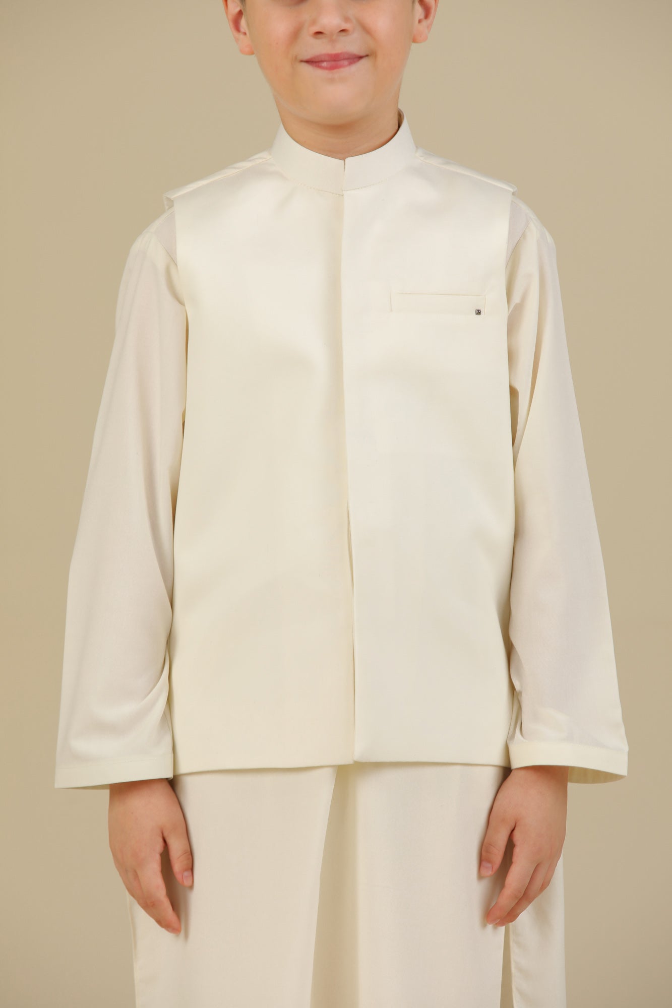Bosky White Kurta Trouser with Blended Waistcoat - Kids