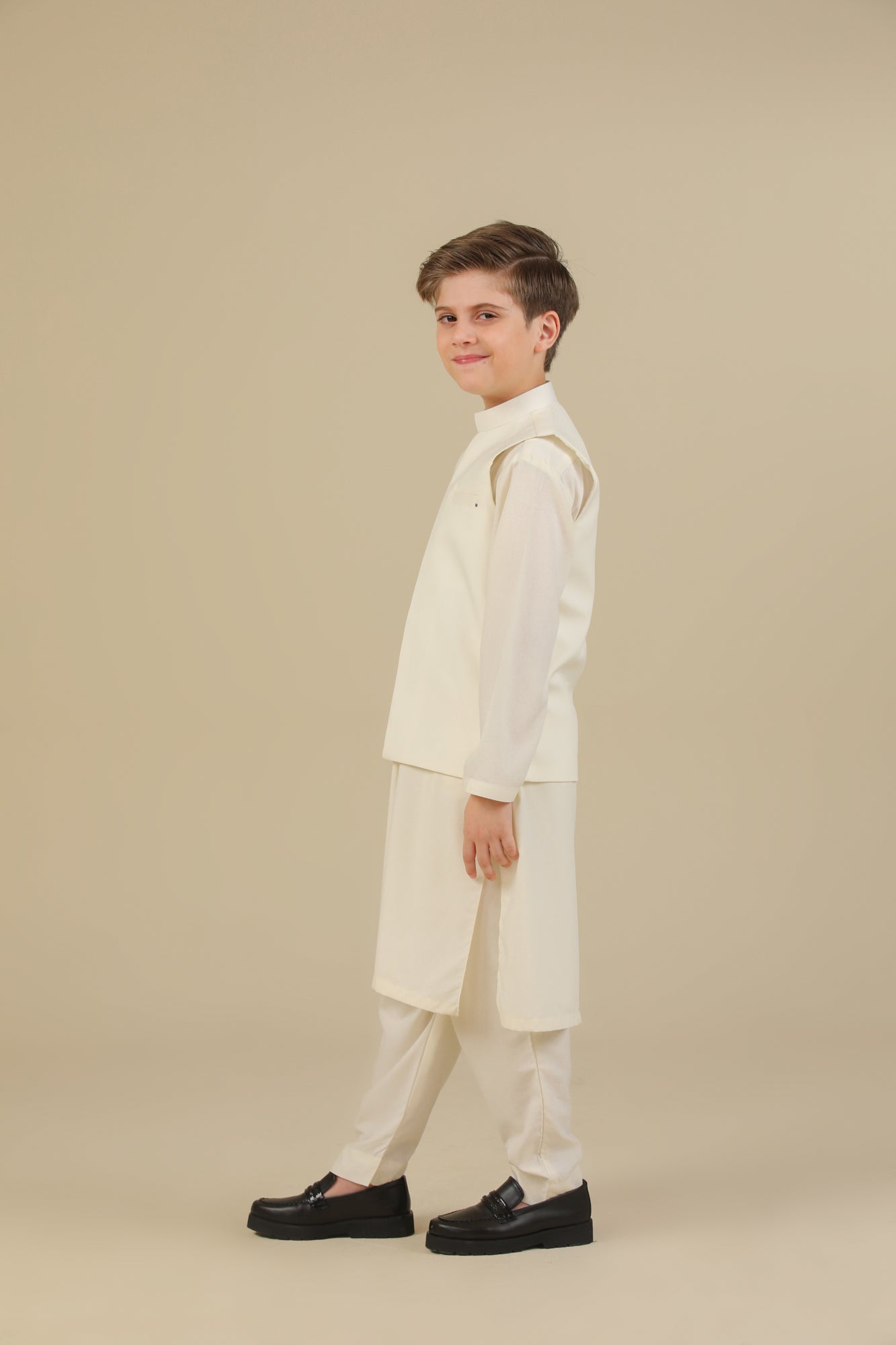 Bosky White Kurta Trouser with Blended Waistcoat - Kids