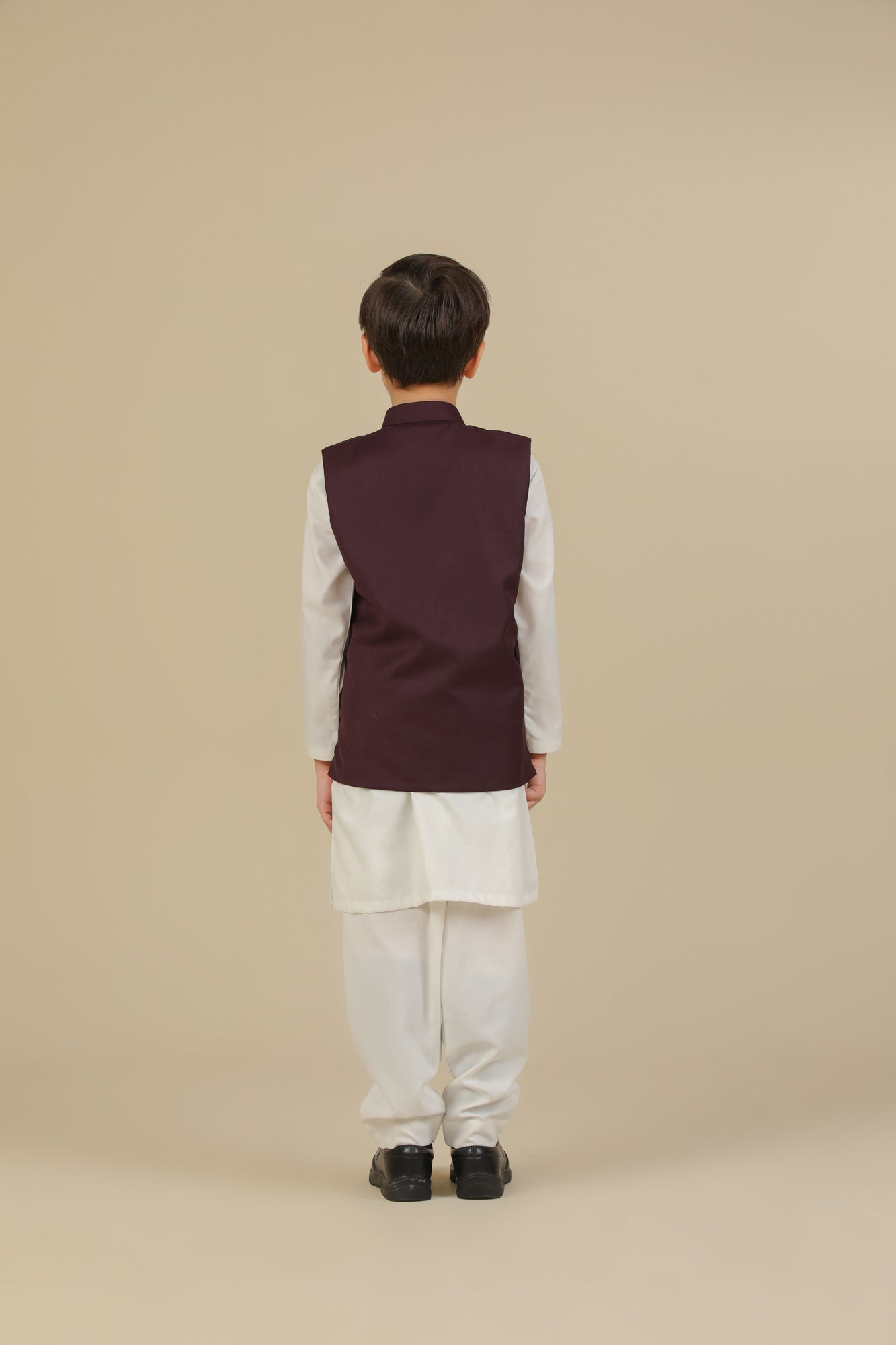 Off White Kurta Trouser with Burgundy Suiting Waistcoat - Straight Cut - Kids