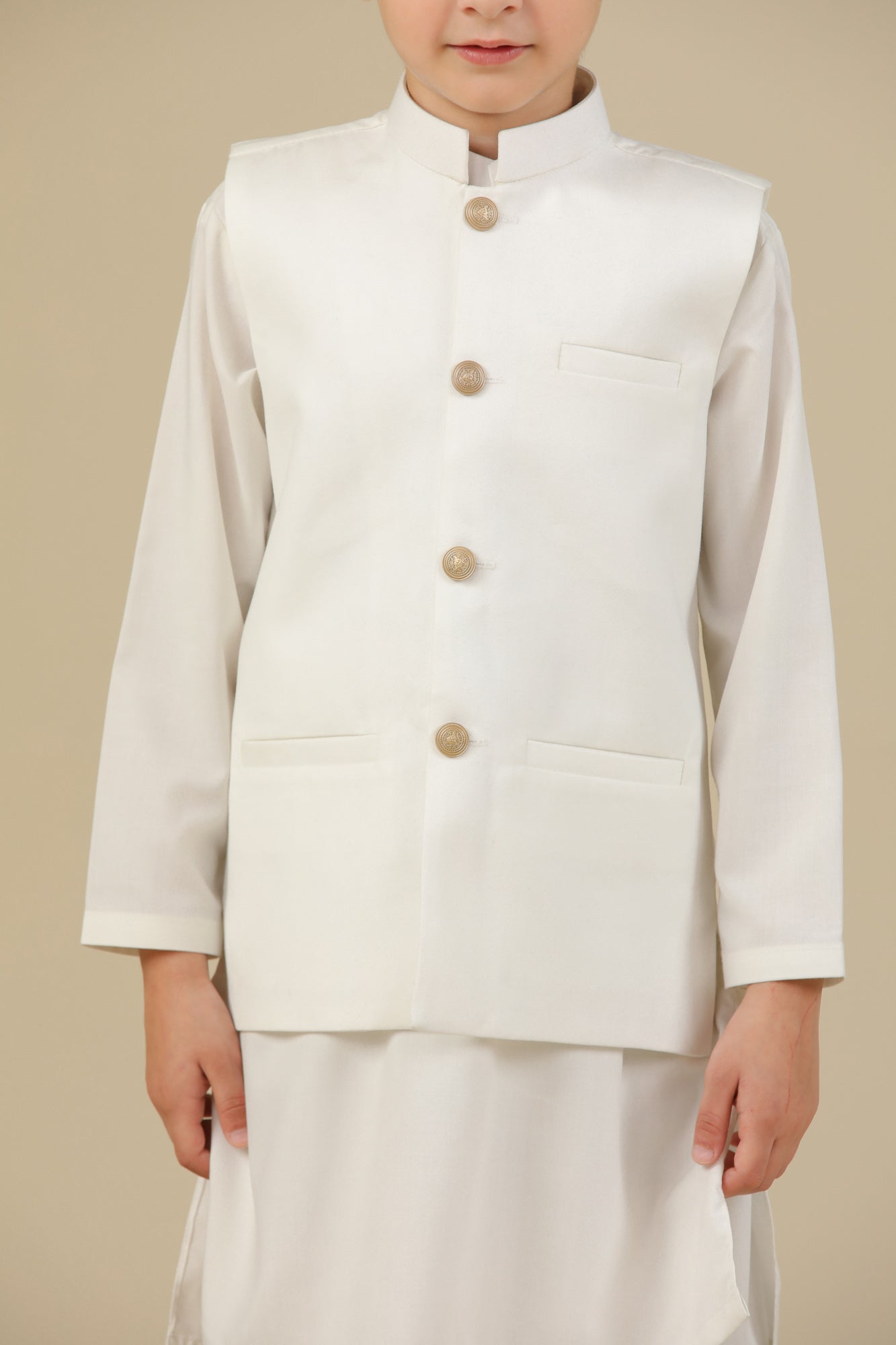 Off White Kurta Trouser with Suiting Waistcoat - Straight Cut - Kids