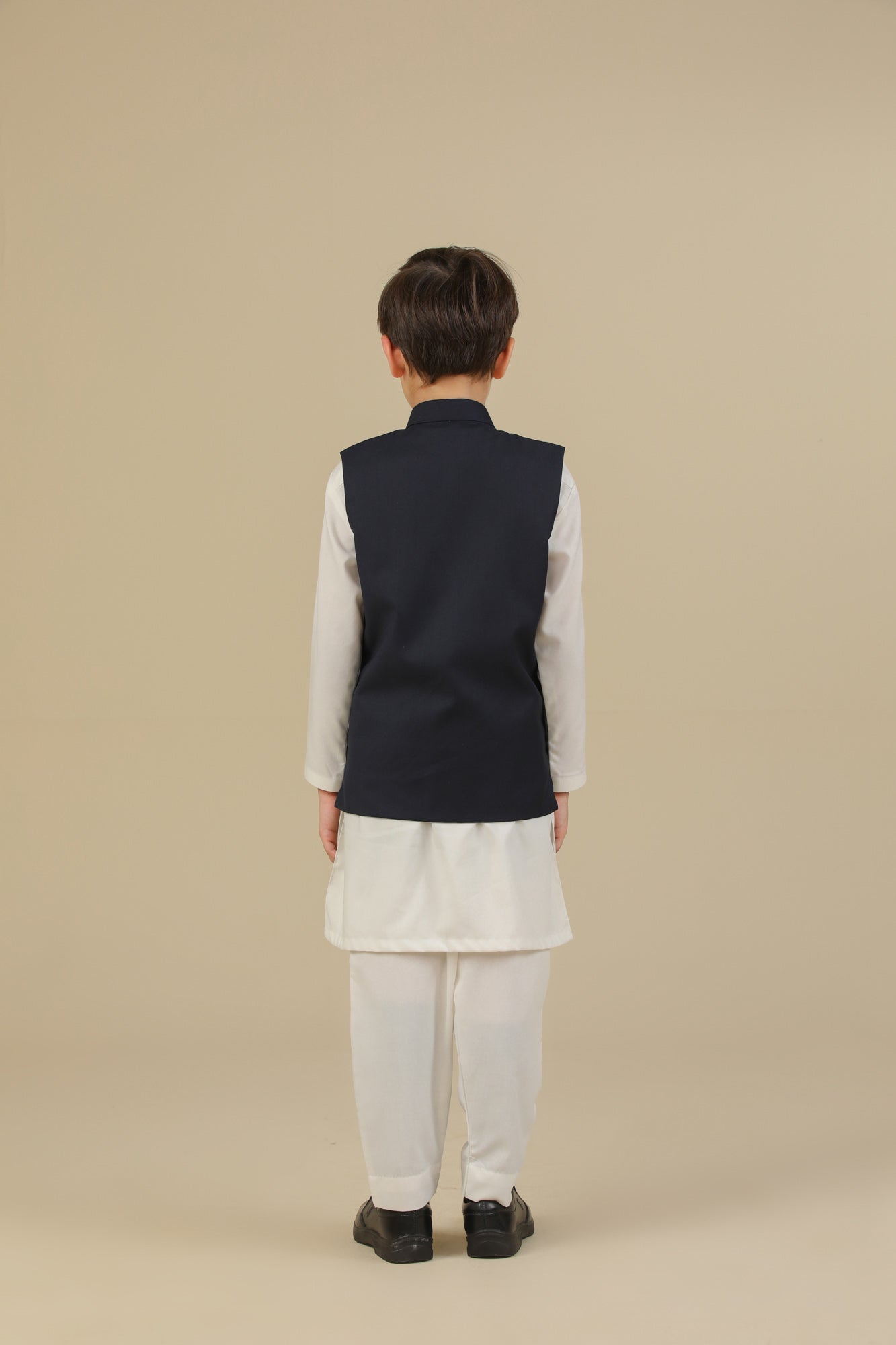 Off White Kurta Trouser with Blue Suiting Waistcoat - Straight Cut - Kids