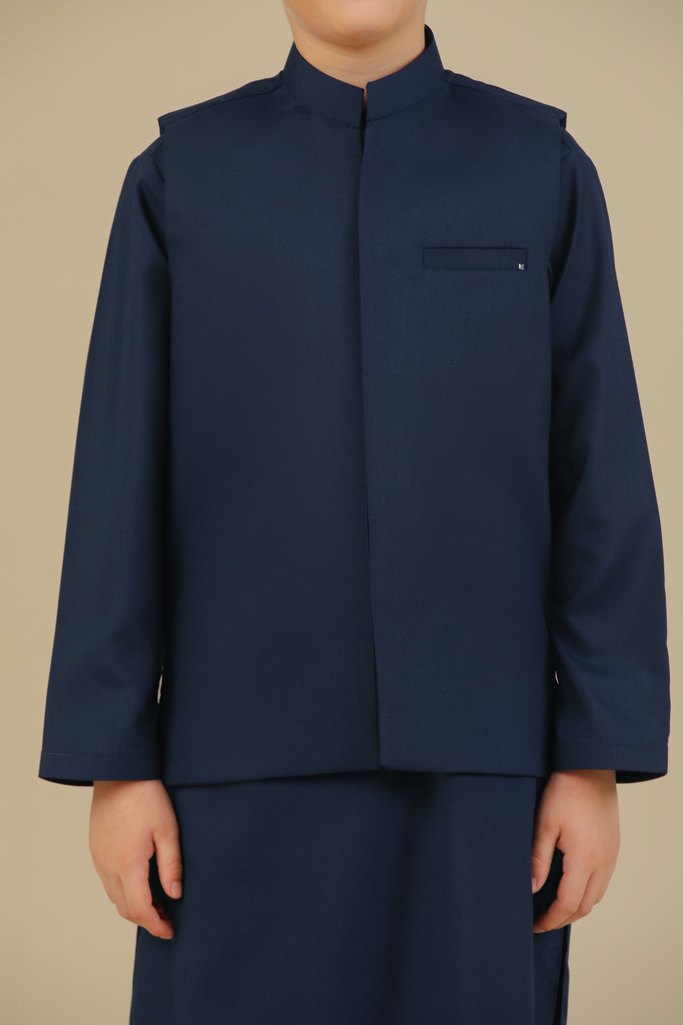 Navy Blue Kurta Trouser with Blended Waistcoat - Kids
