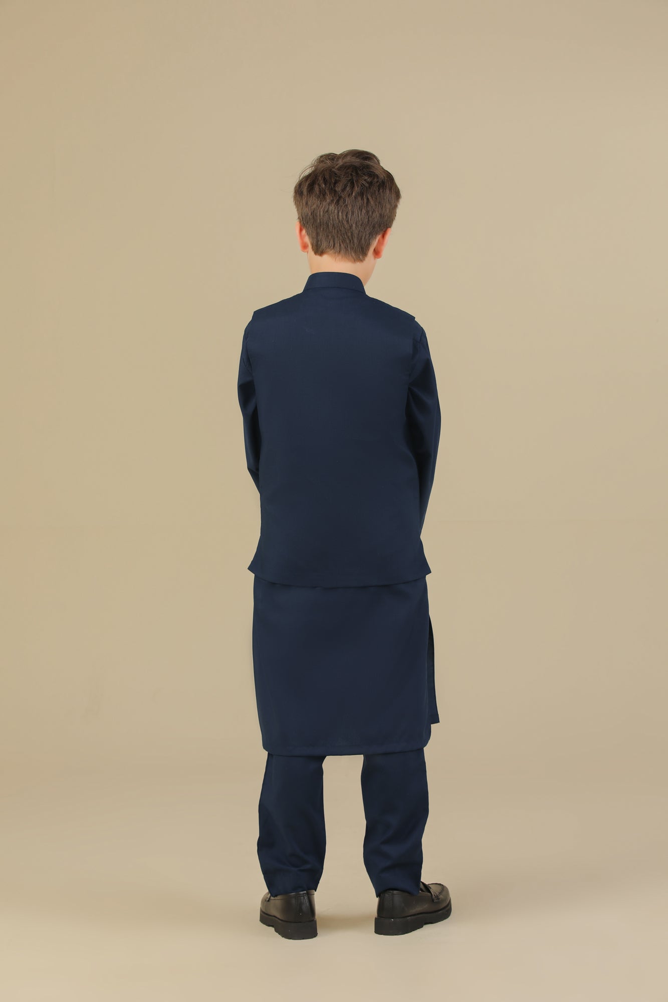 Navy Blue Kurta Trouser with Blended Waistcoat - Kids