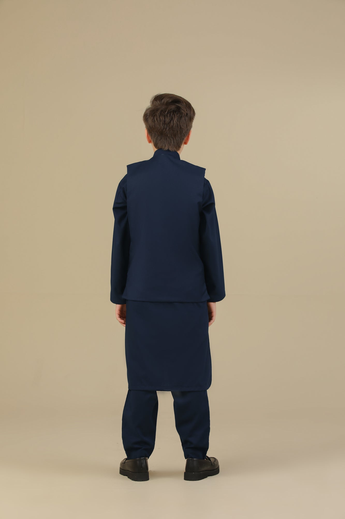 Navy Blue Kurta Trouser with Suiting Waistcoat - Straight Cut - Kids