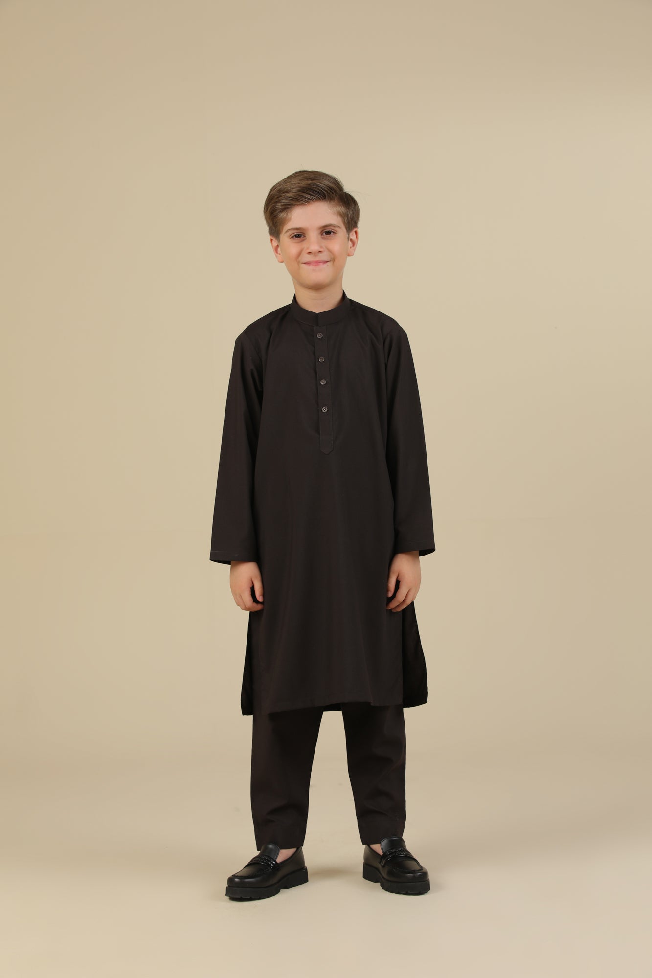 Dark Brown Blended Kurta Trouser - Kids