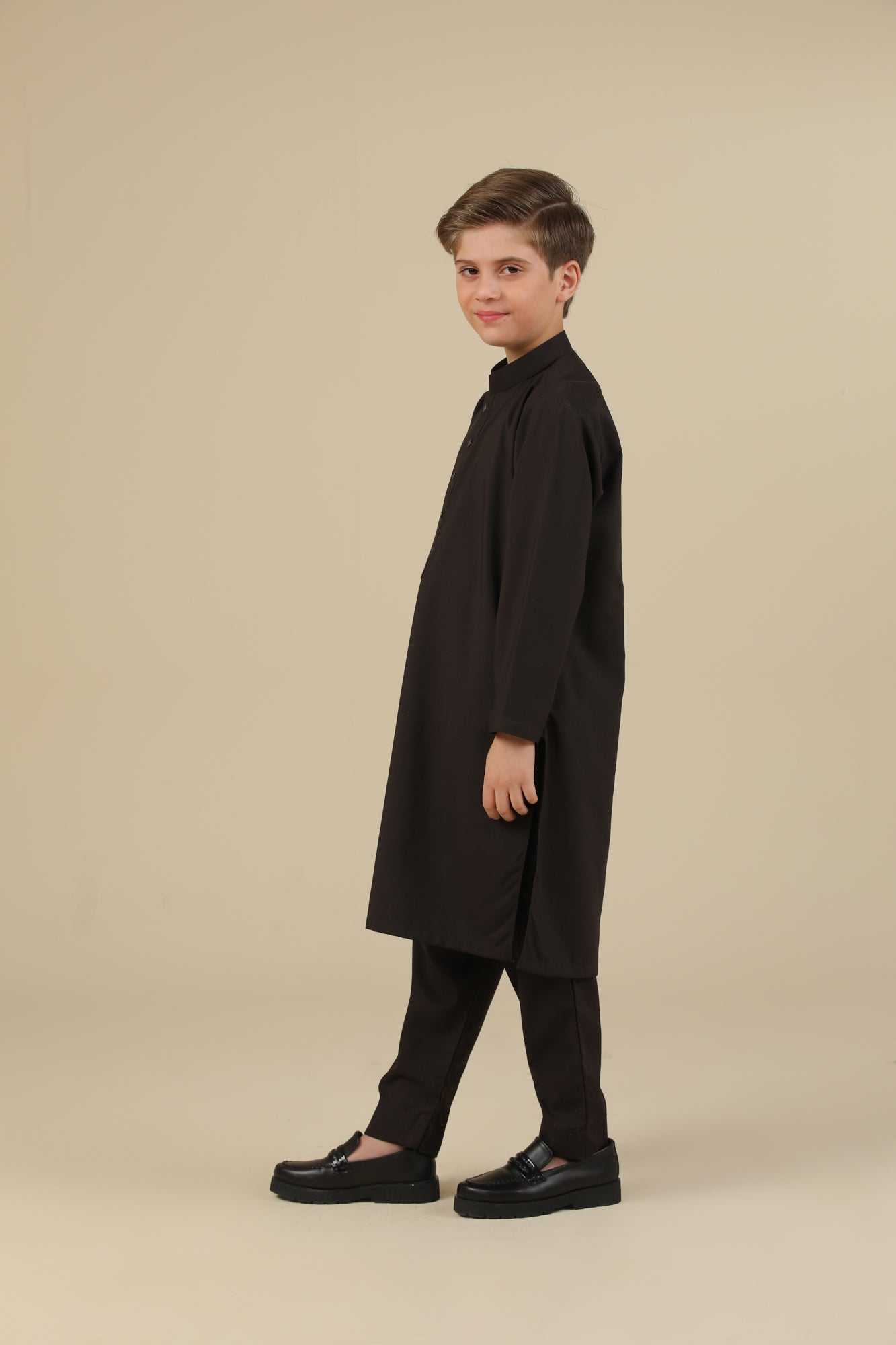 Dark Brown Blended Kurta Trouser - Kids