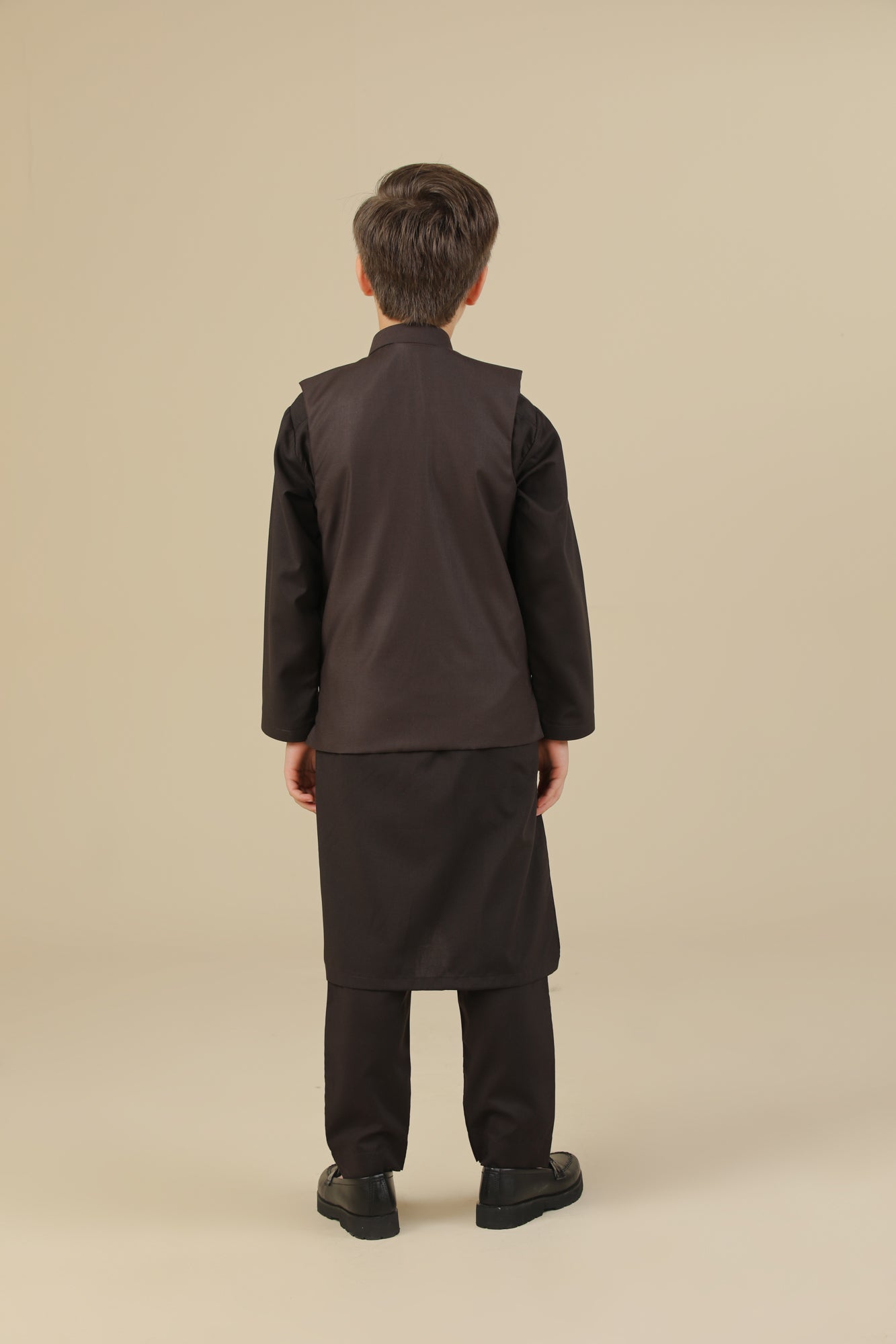 Dark Brown Kurta Trouser with Suiting Waistcoat - Straight Cut - Kids