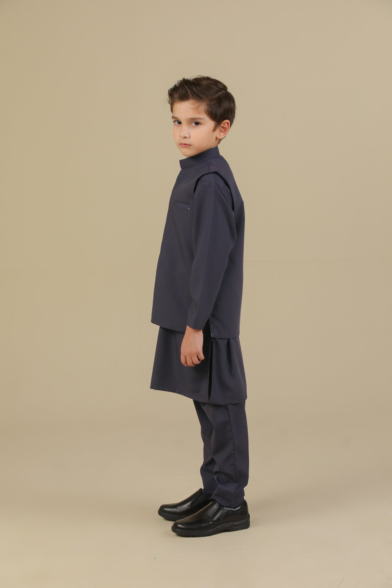 Deep Burgundy Kurta Trouser with Blended Waistcoat - Kids
