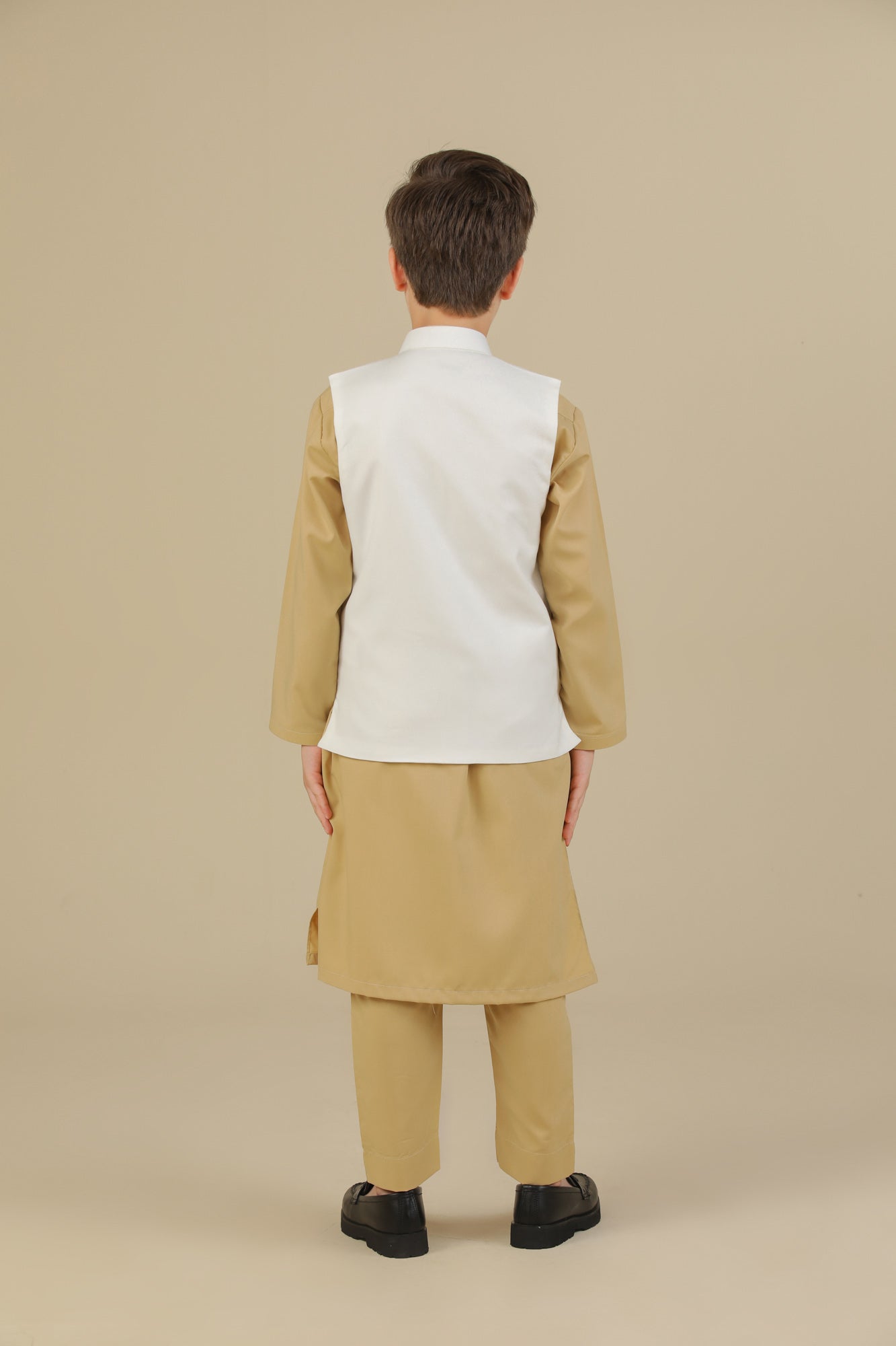 Ivory Kurta Trouser with Off White Suiting Waistcoat - Straight Cut - Kids