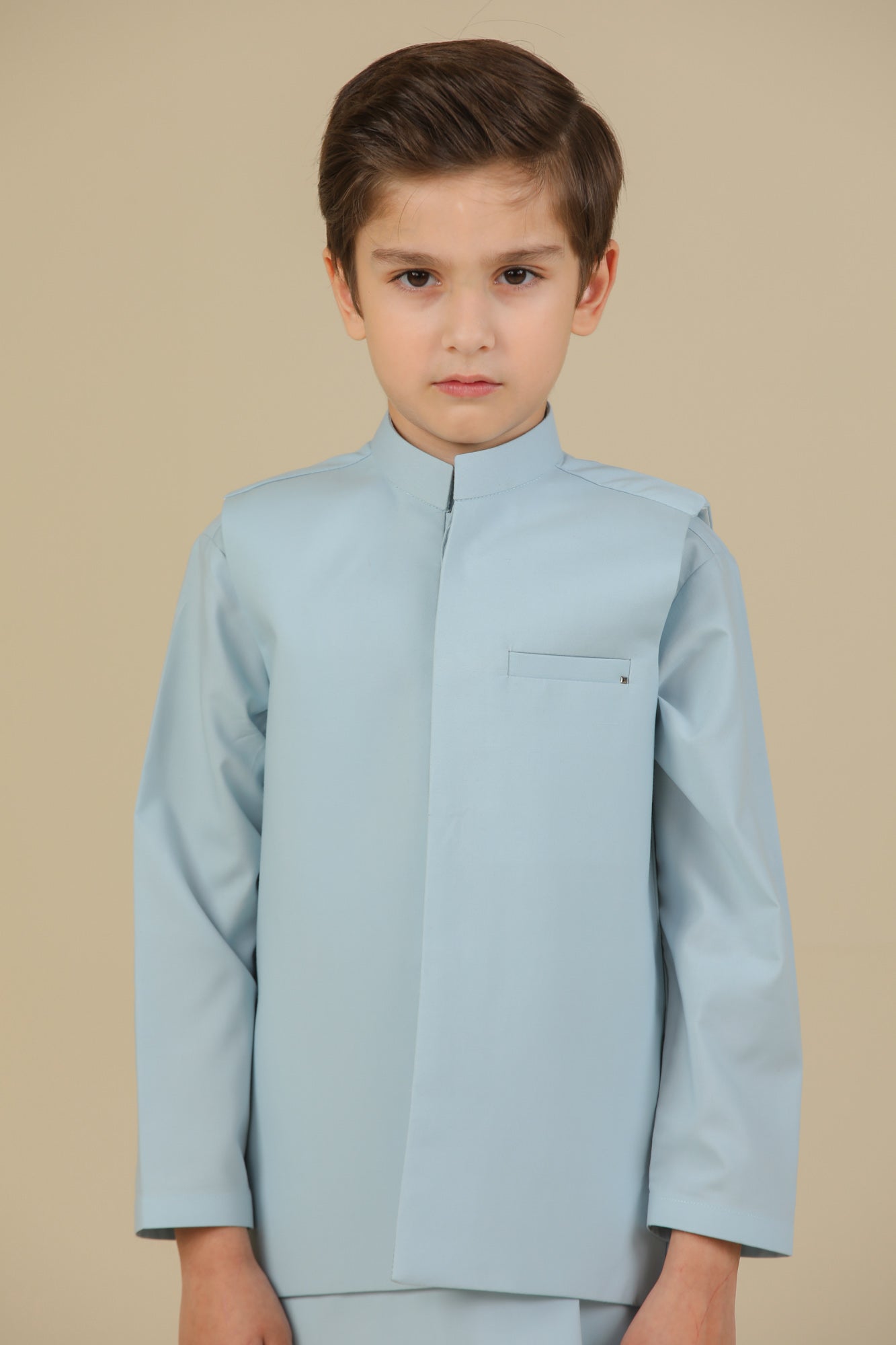 Sky Blue Kurta Trouser with Blended Waistcoat - Kids
