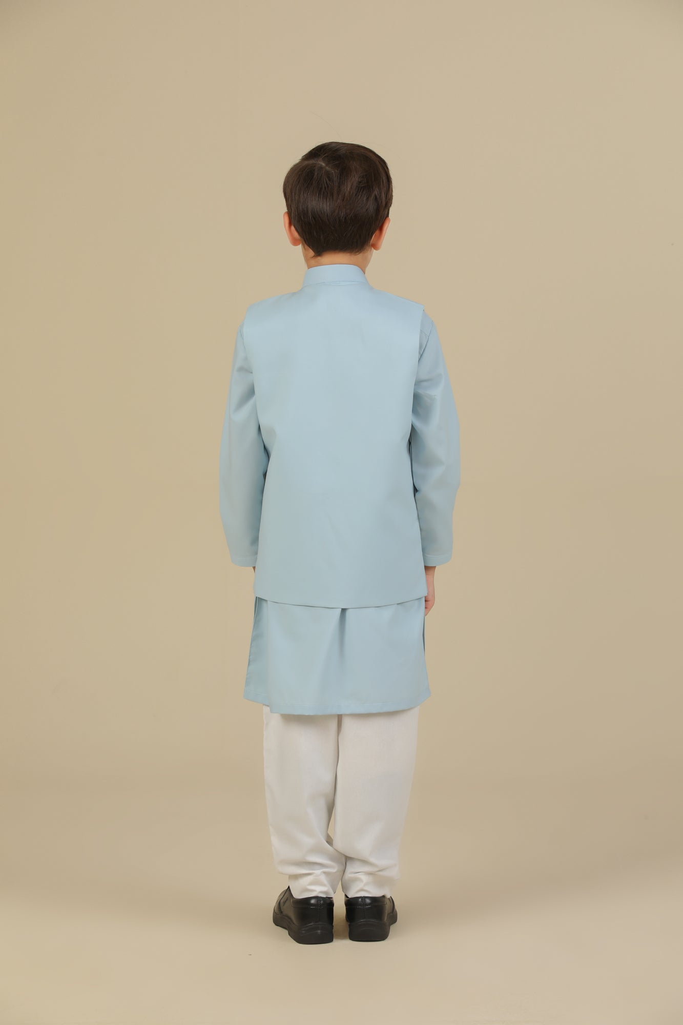 Sky Blue Kurta Trouser with Blended Waistcoat - Kids
