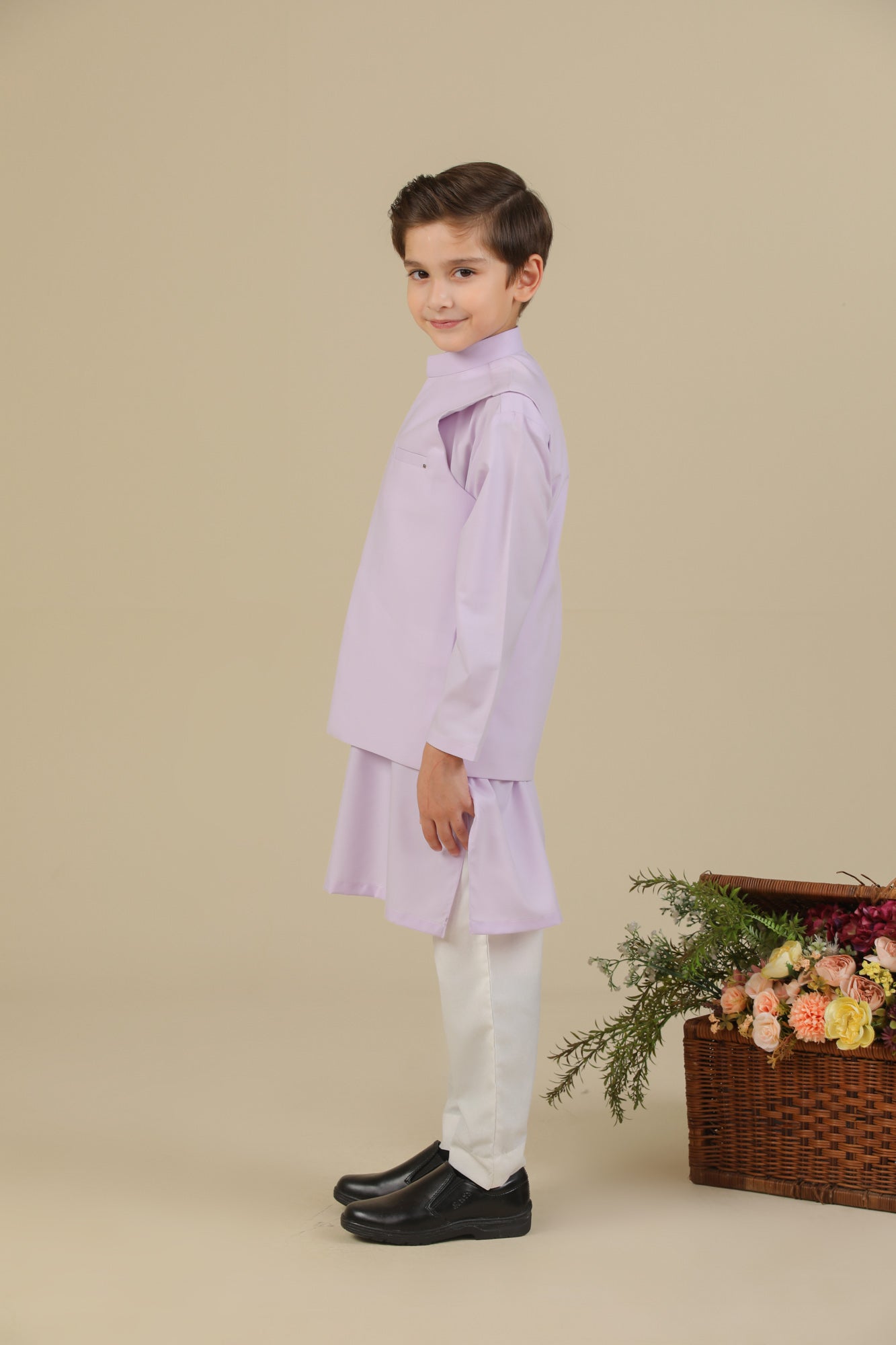 Lilac Kurta Trouser with Blended Waistcoat - Kids