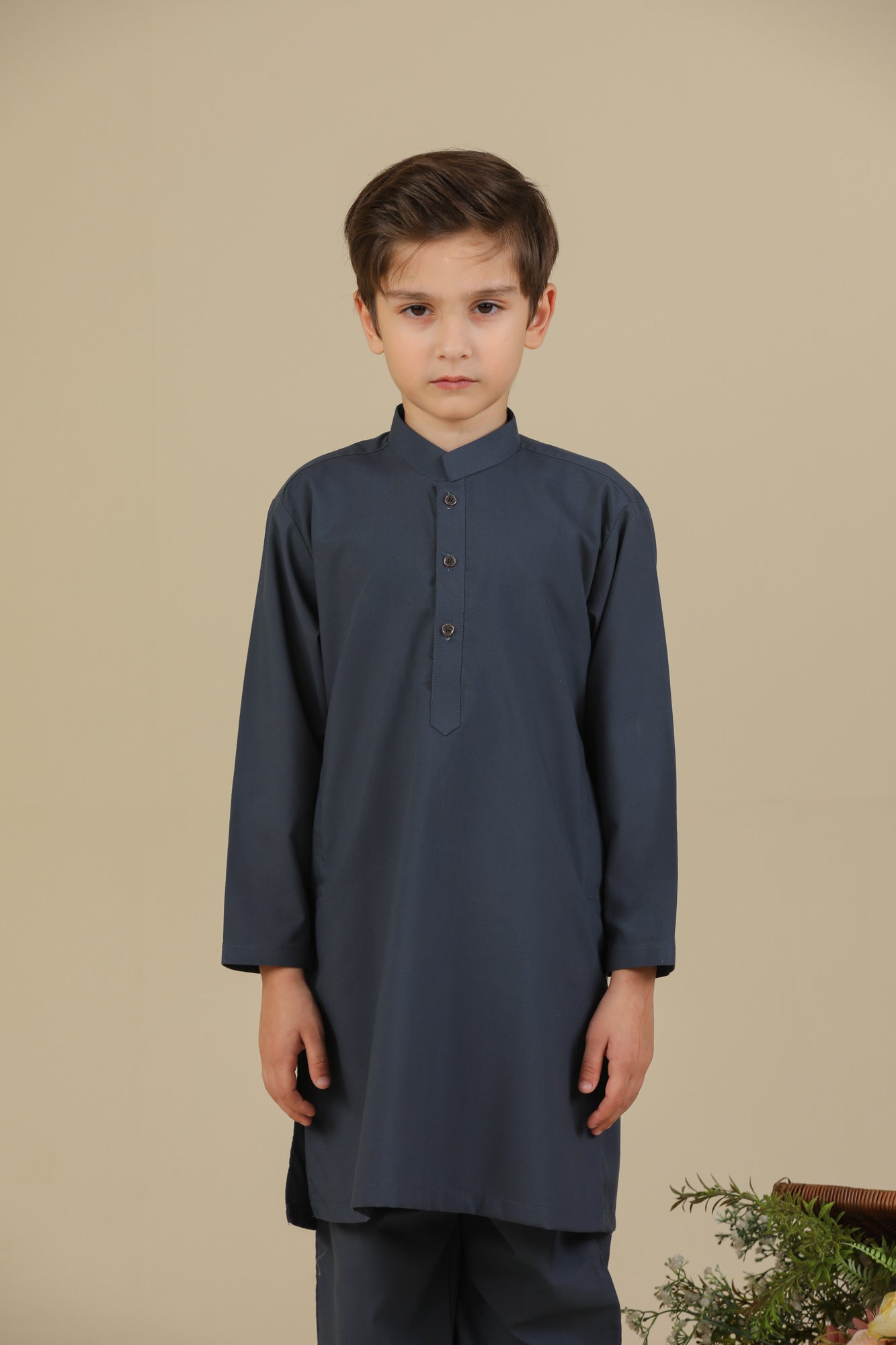 Charcoal Grey Blended Kurta Trouser - Kids