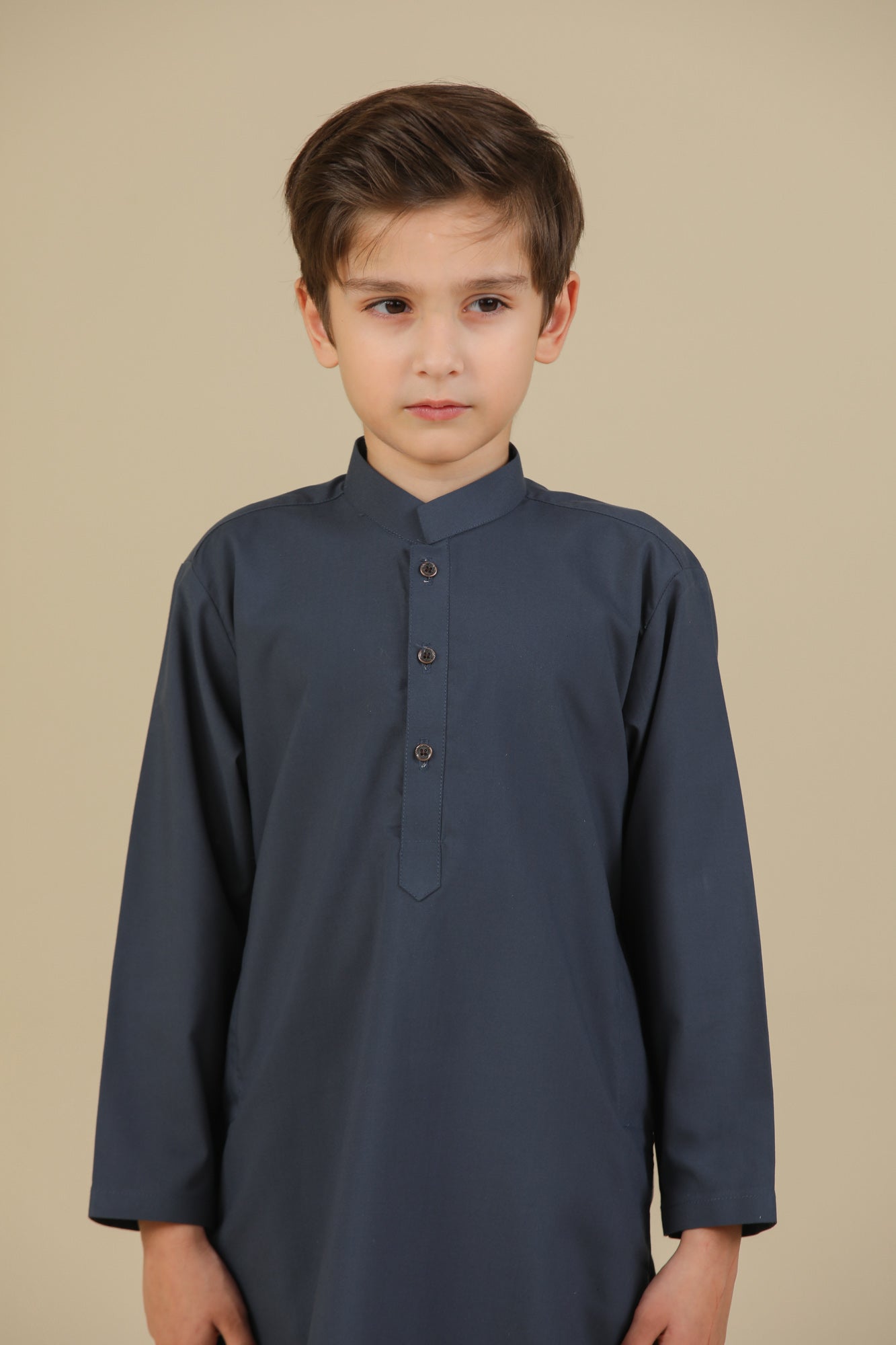 Charcoal Grey Blended Kurta Trouser - Kids