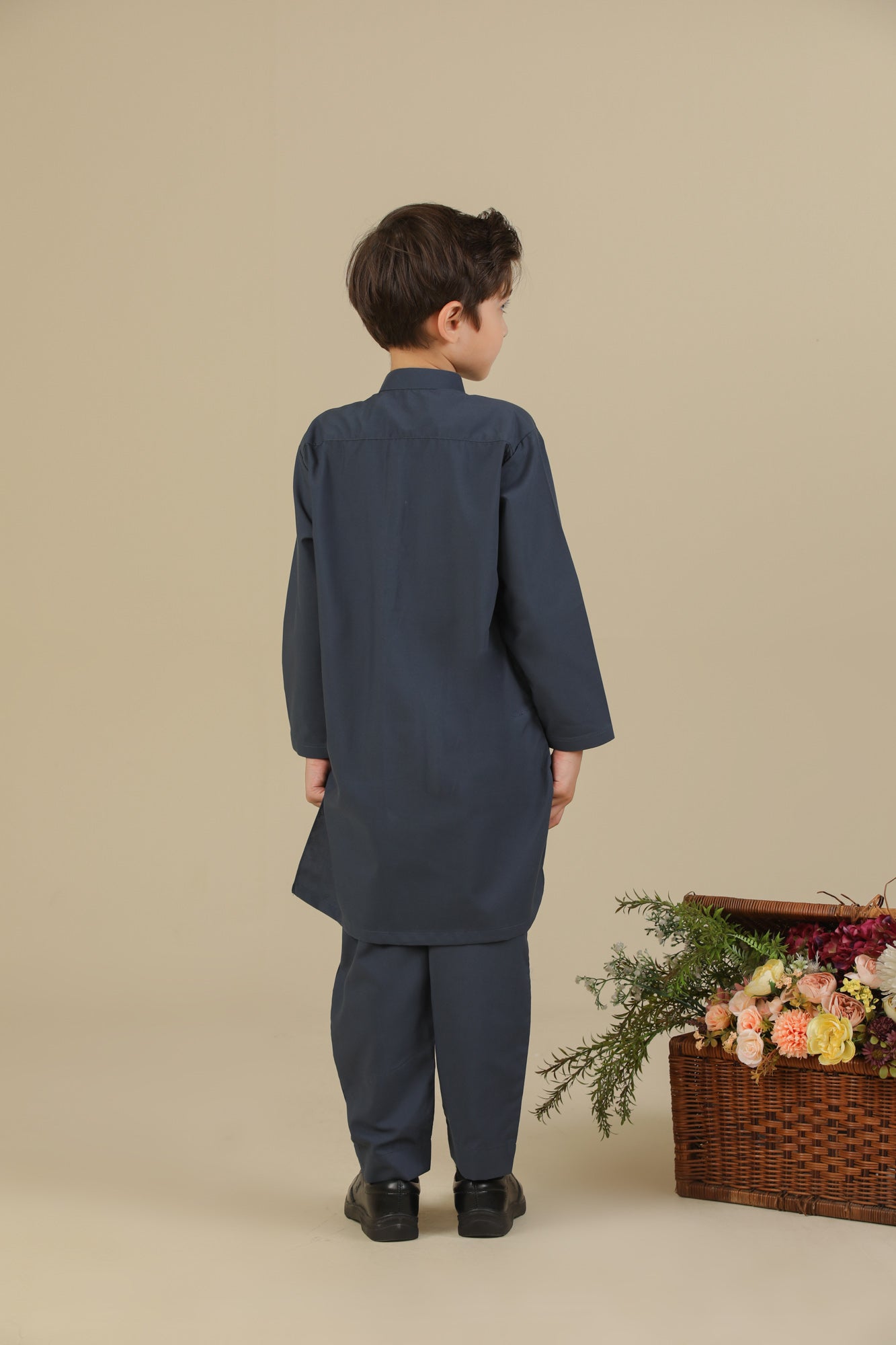 Charcoal Grey Blended Kurta Trouser - Kids