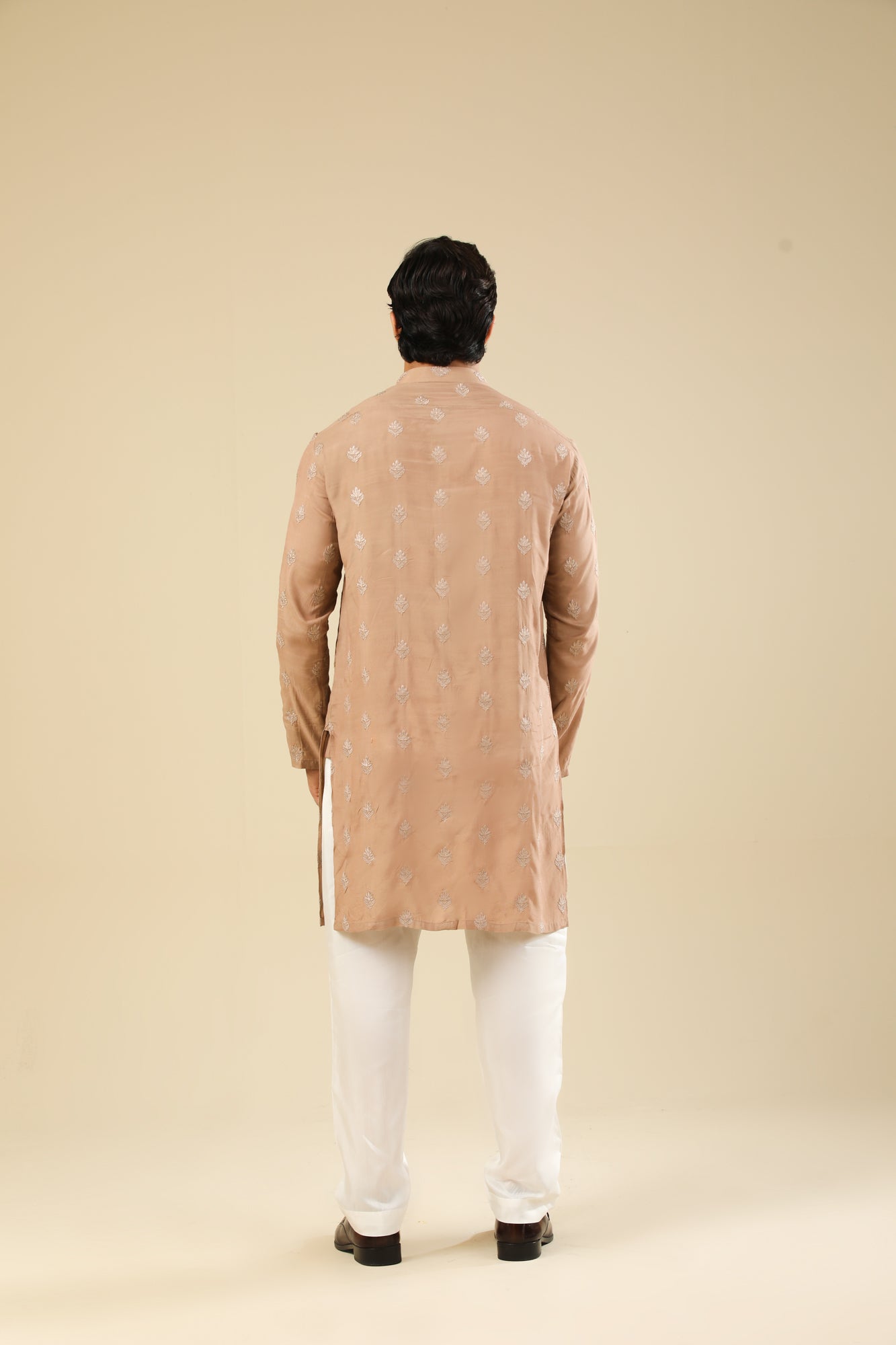 Mehrab - Sandstone Raw Silk Embroidered Kurta Trouser - Men