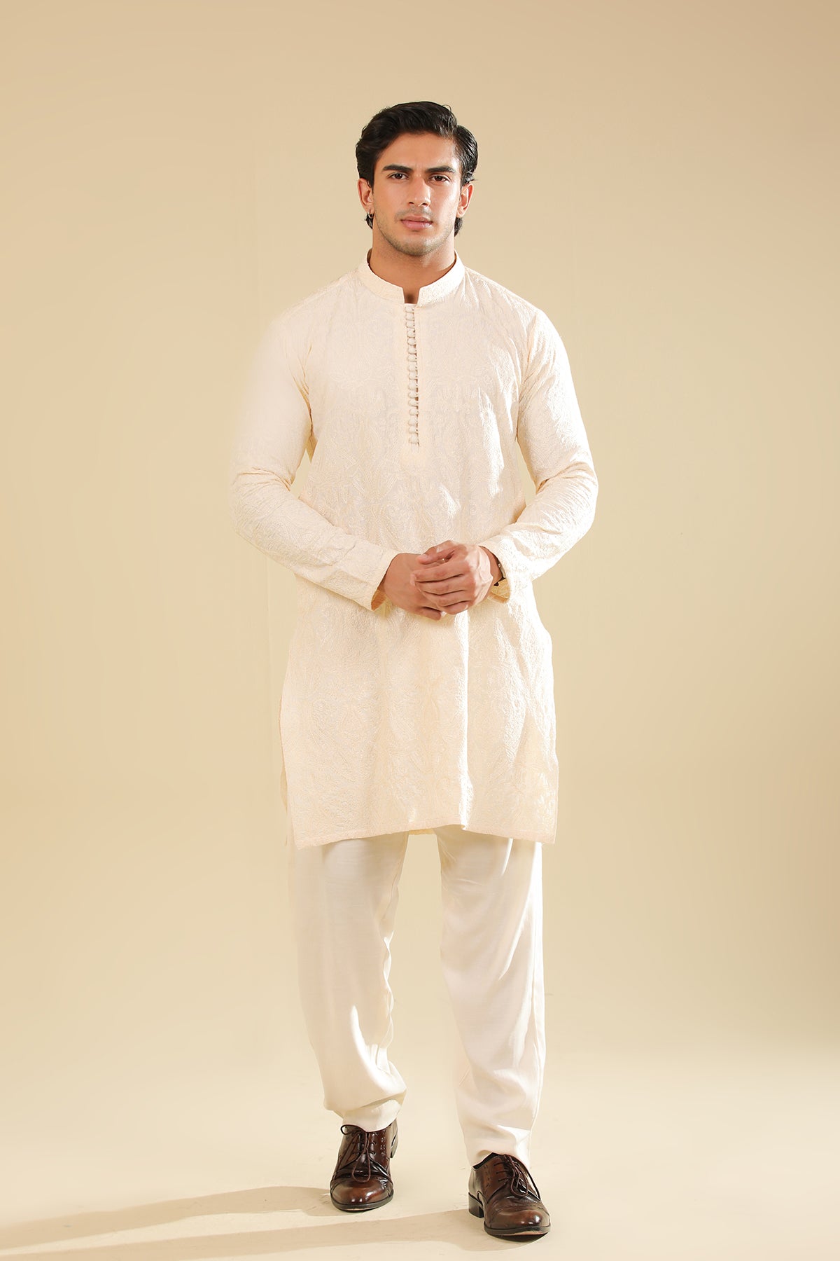 Andaz - Bosky White Raw Silk Embroidered Kurta Trouser - Men