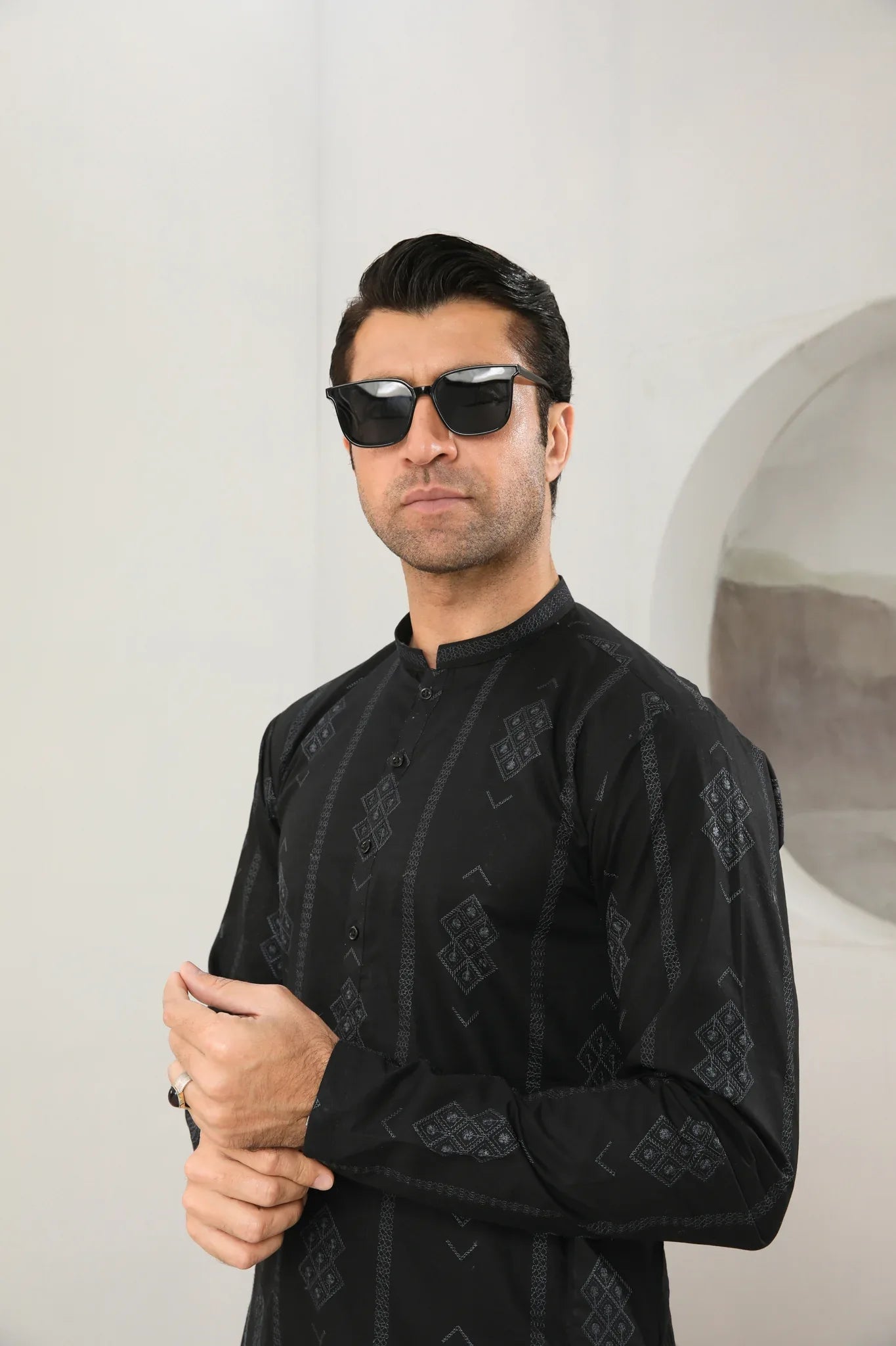 Muraqsh Ready To Wear Embroidered Silk Men Faris Cocoa Brown Kurta Trouser MUR-F-CBR - Winter Collection