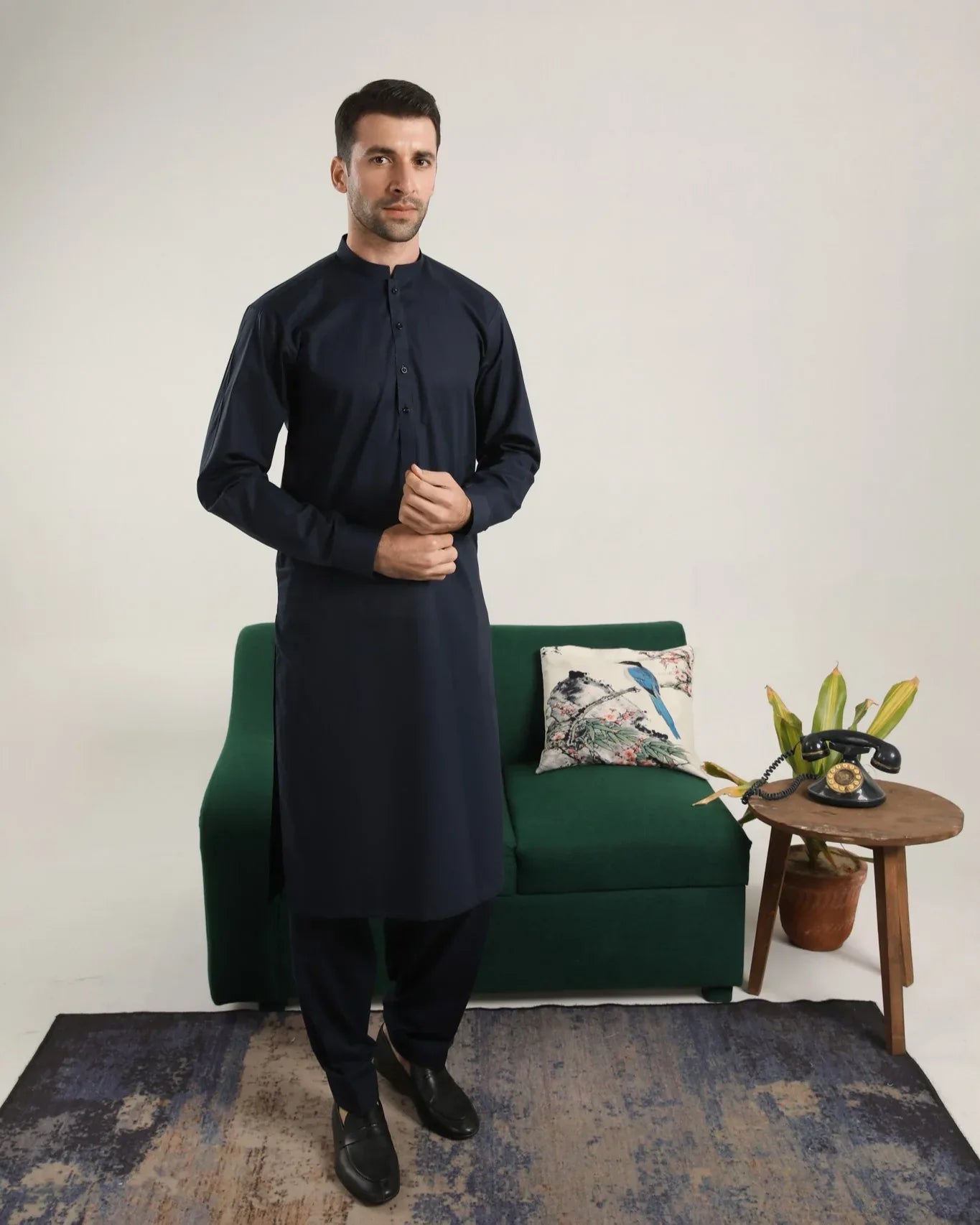 Rangreza Kurta Shalwar Ban Collar Navy | Ma-84