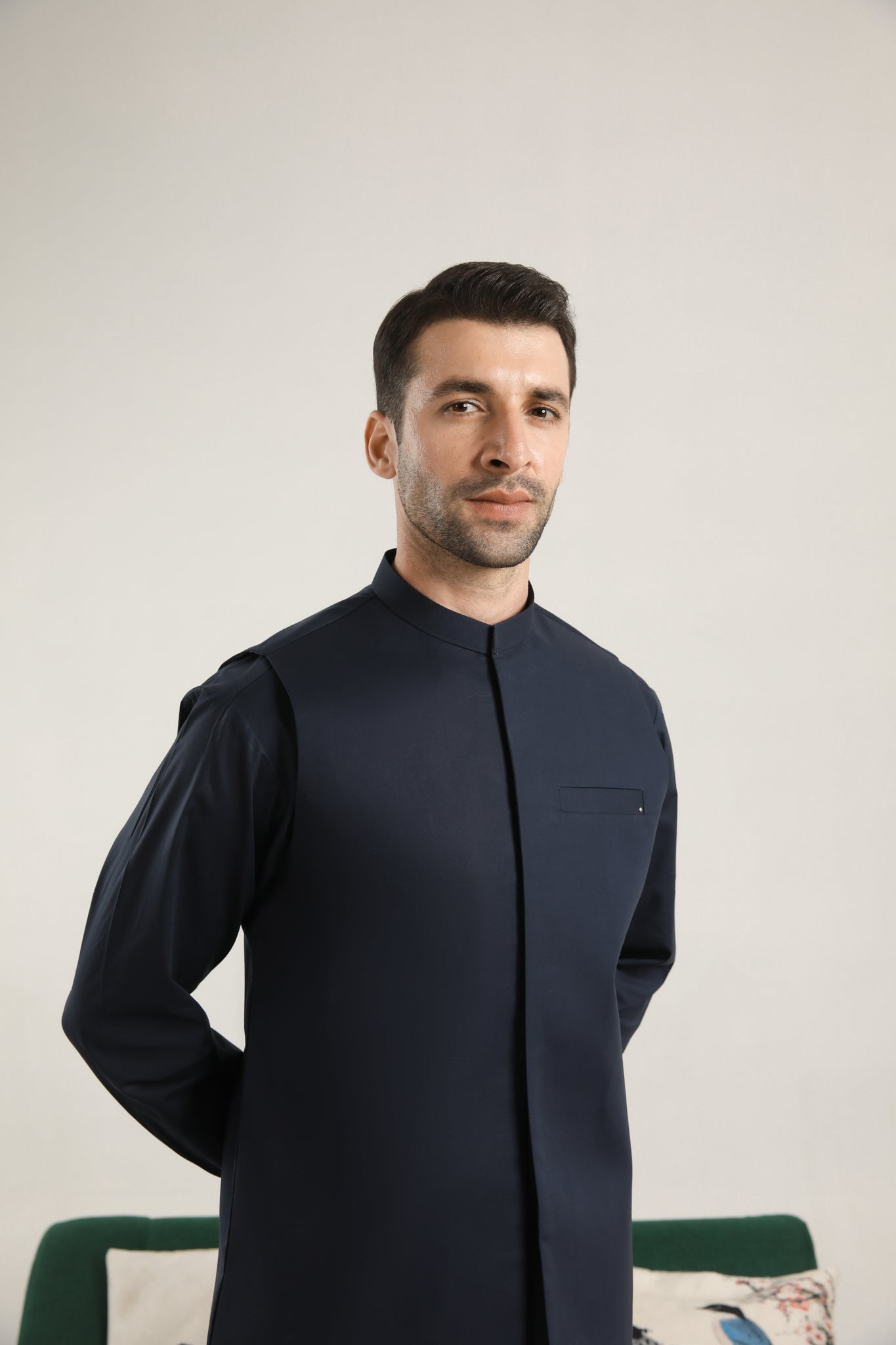 Dark Navy Blue Soft Cotton Kurta Shalwar with Waistcoat - Men