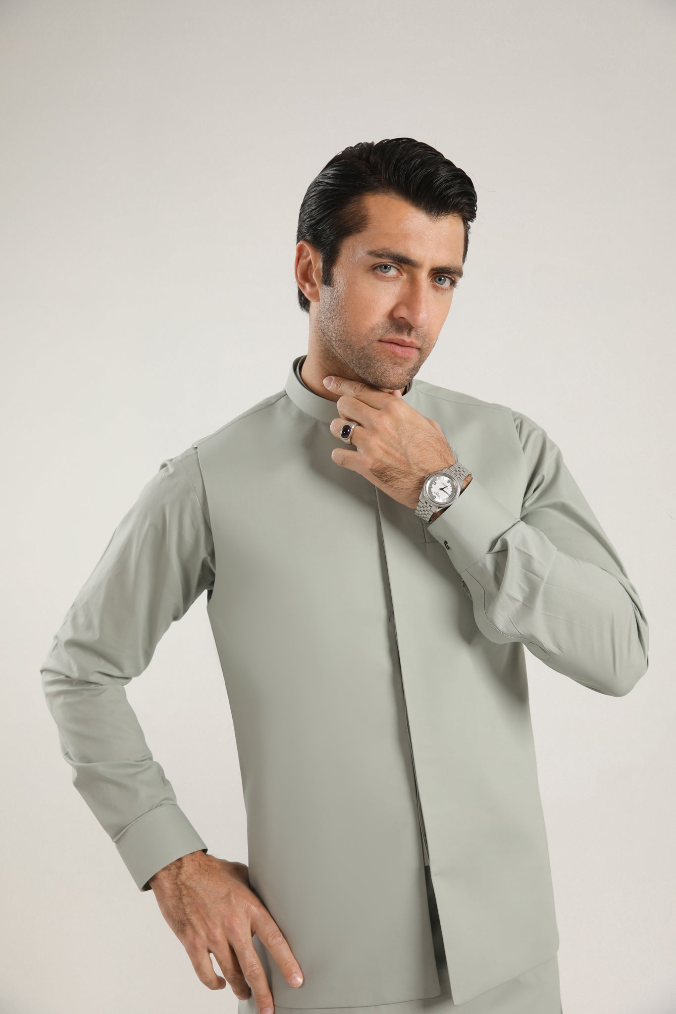 Light Mint Soft Cotton Kurta Trouser with Waistcoat - Men