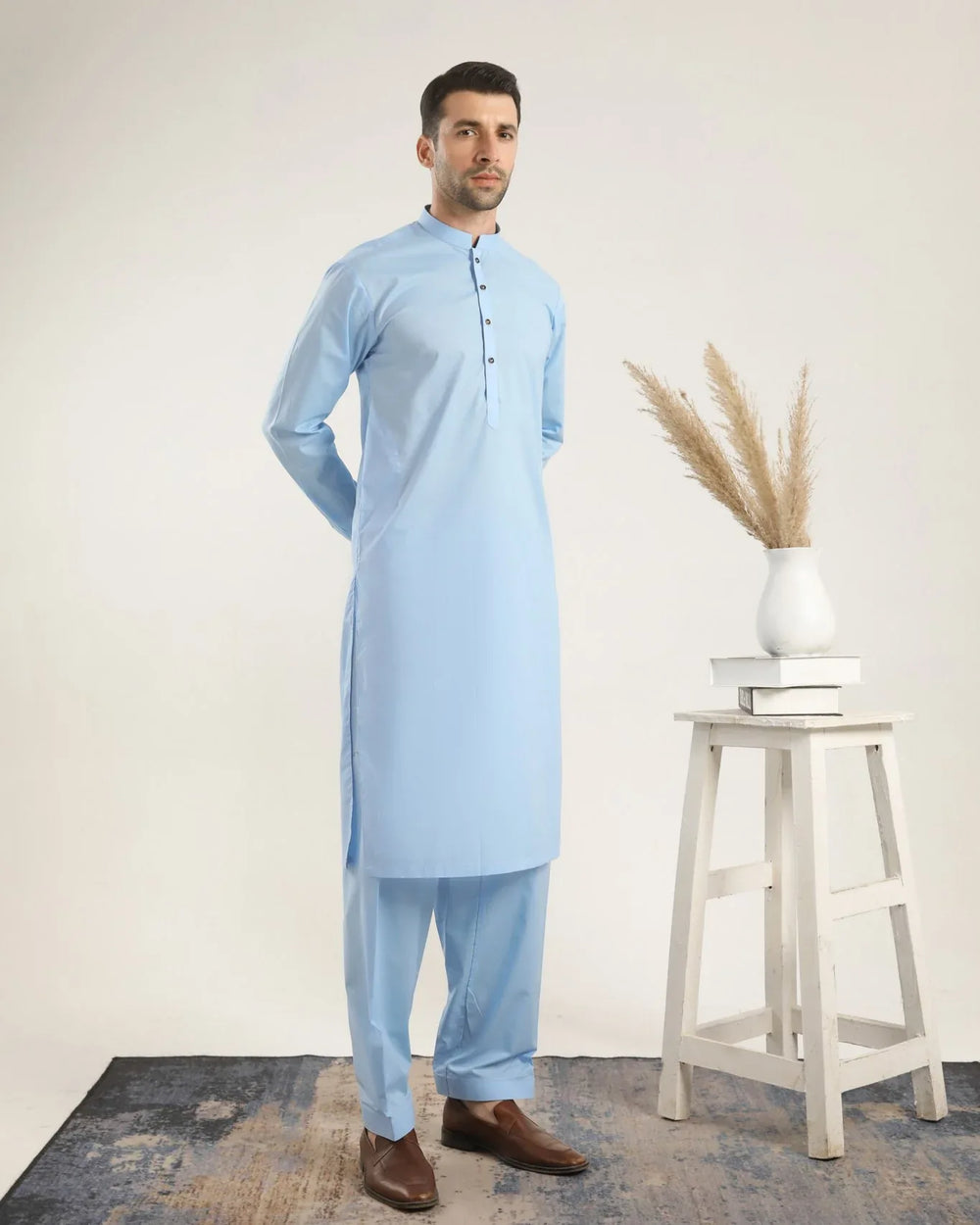 Sky Blue Short Kurta with Shalwar