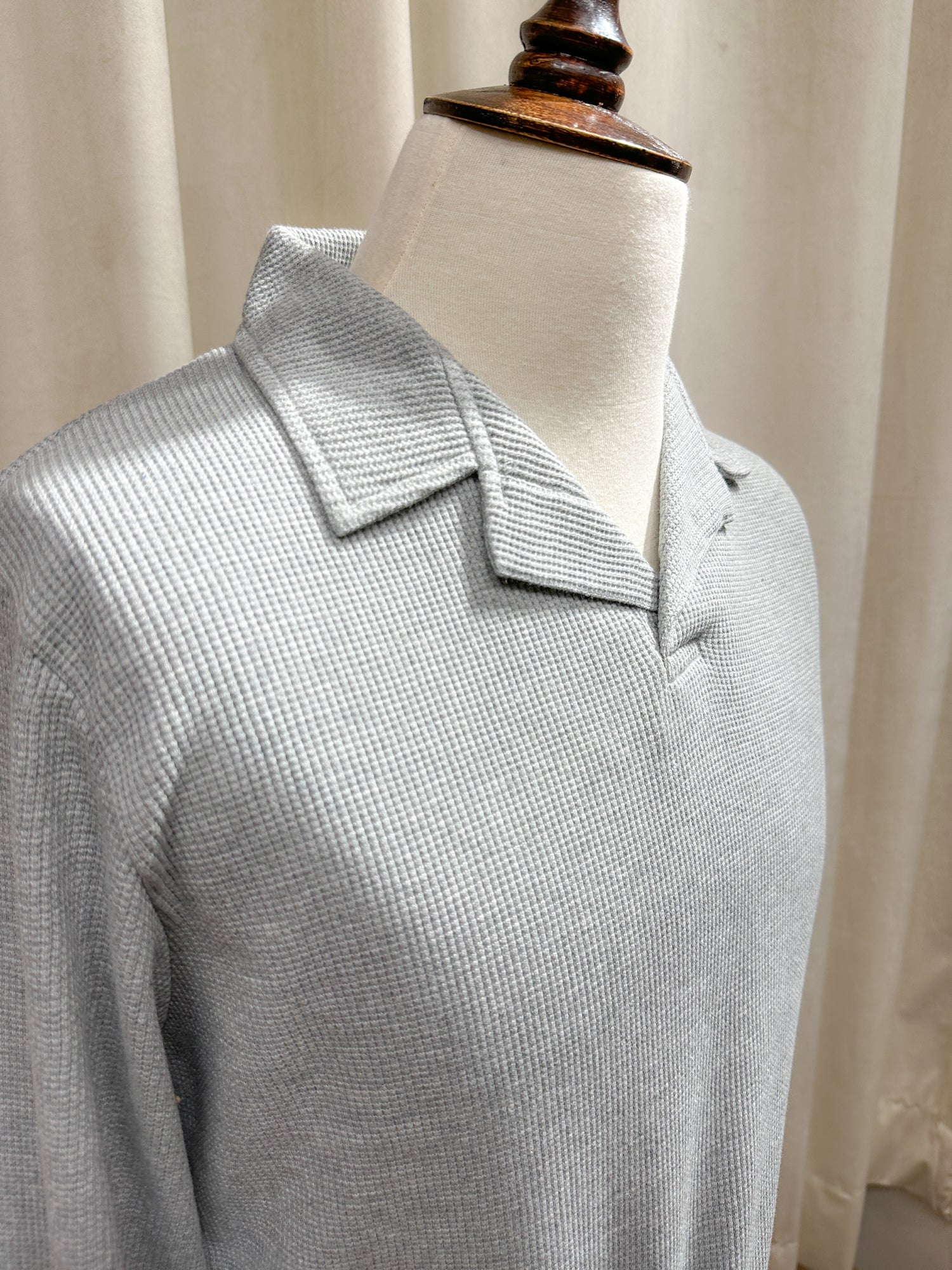 Light Grey Waffle Textured Revere Polo - Full Sleeves