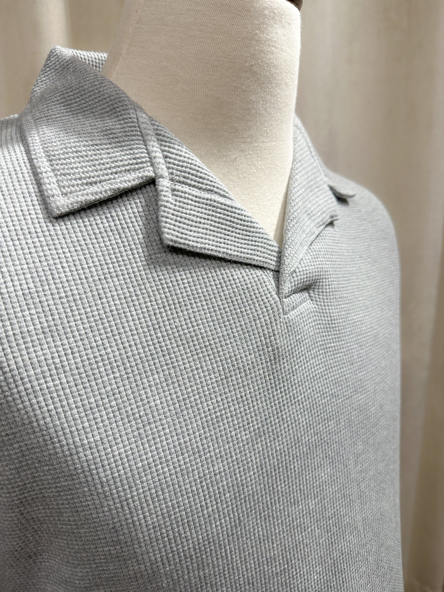 Light Grey Waffle Textured Revere Polo - Full Sleeves