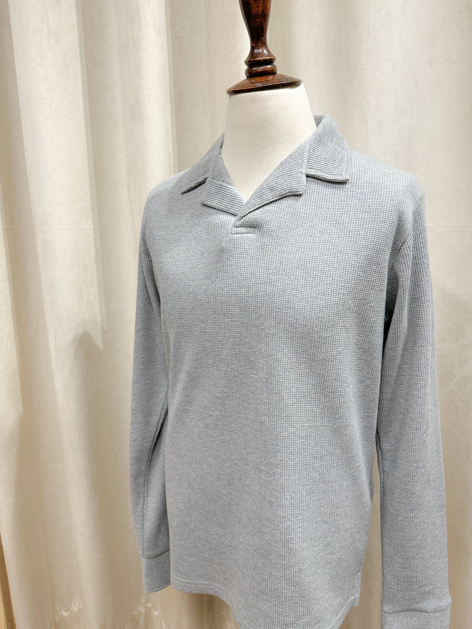 Light Grey Waffle Textured Revere Polo - Full Sleeves