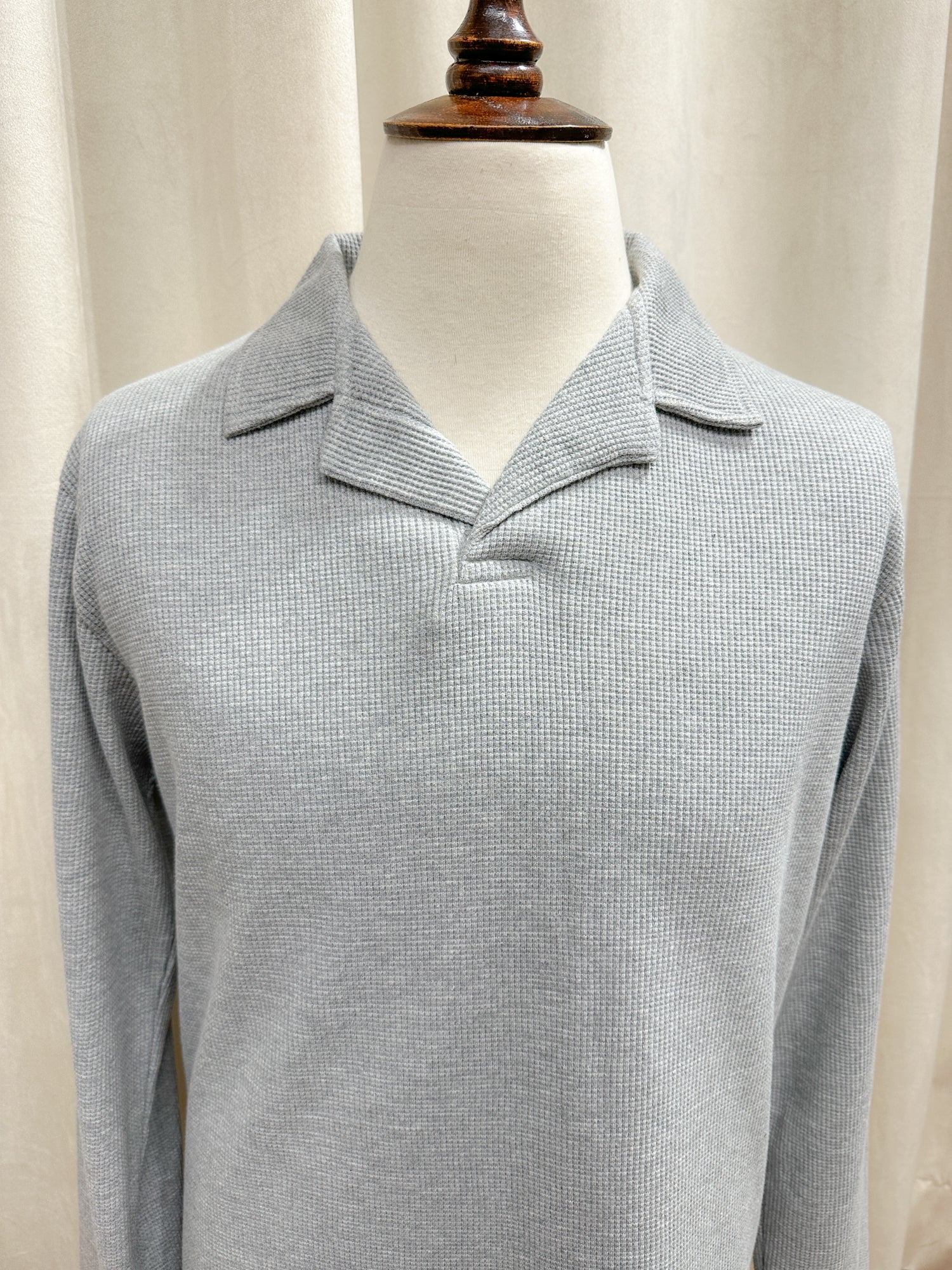 Light Grey Waffle Textured Revere Polo - Full Sleeves