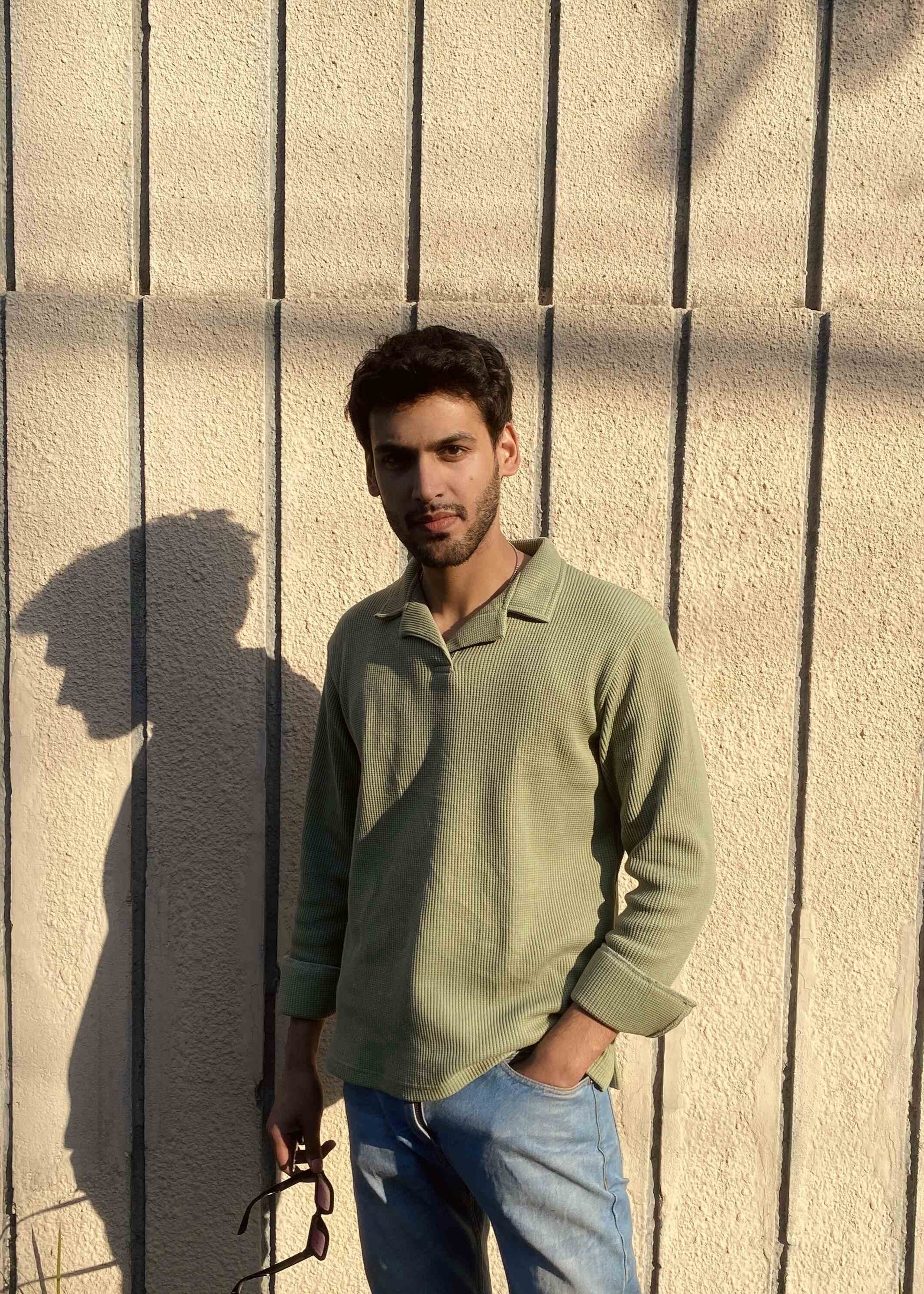 Mint Waffle Textured Revere Polo - Full Sleeves