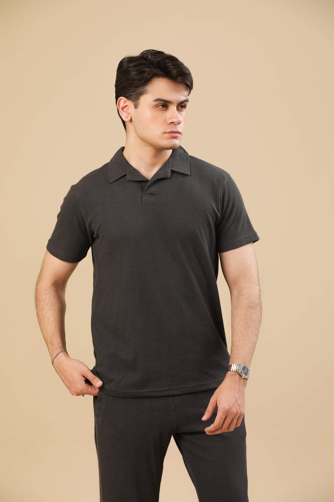 Charcoal Grey Drop Needle Coord Set - 2PC - Men