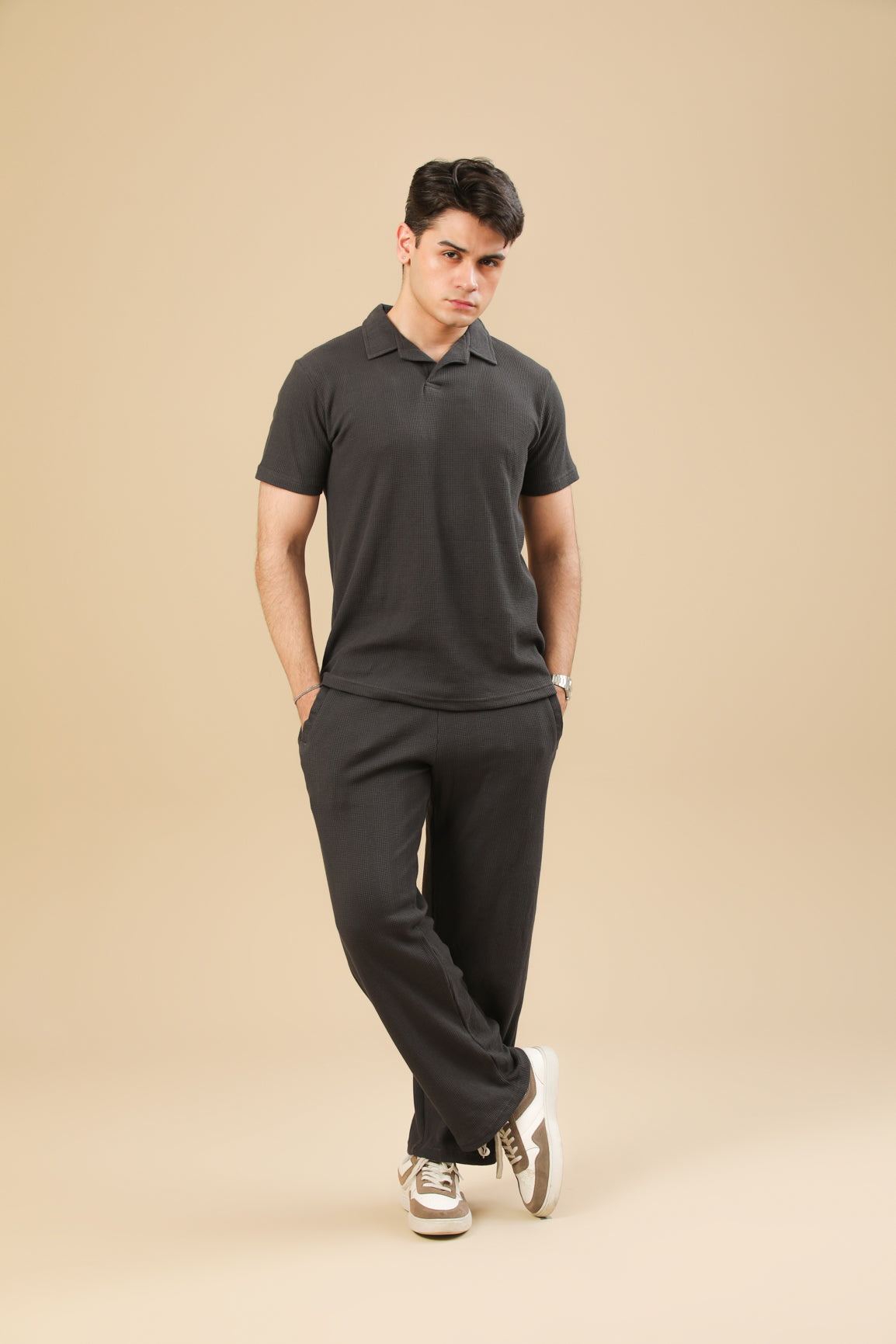 Charcoal Grey Drop Needle Coord Set - 2PC - Men